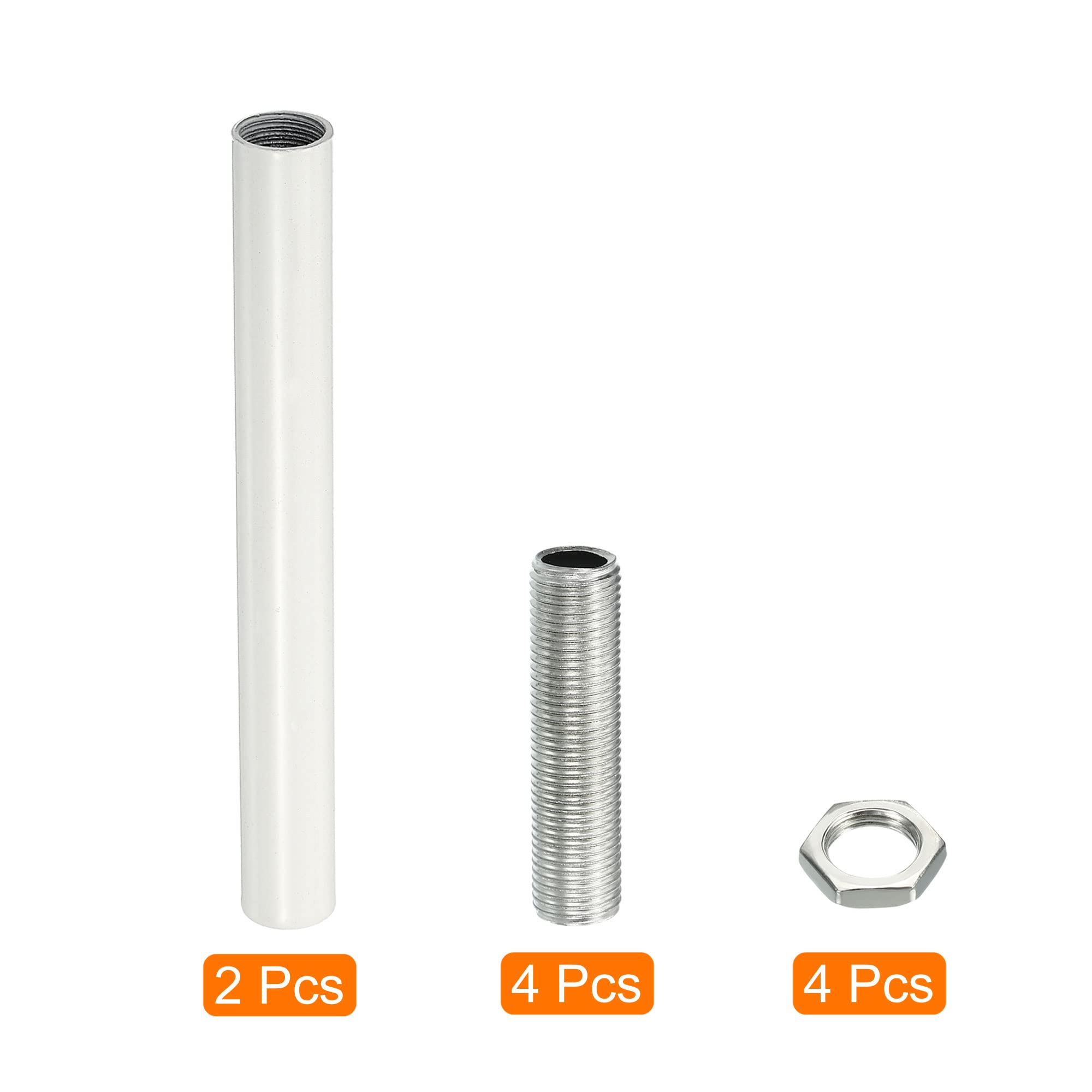 Meccanixity Threaded Extension Rod, 3.94&quot; Lamp Pipe With Connector Light Fixture Parts For Pendant Light Island Lighting Chandeliers Stems, White 2 Set