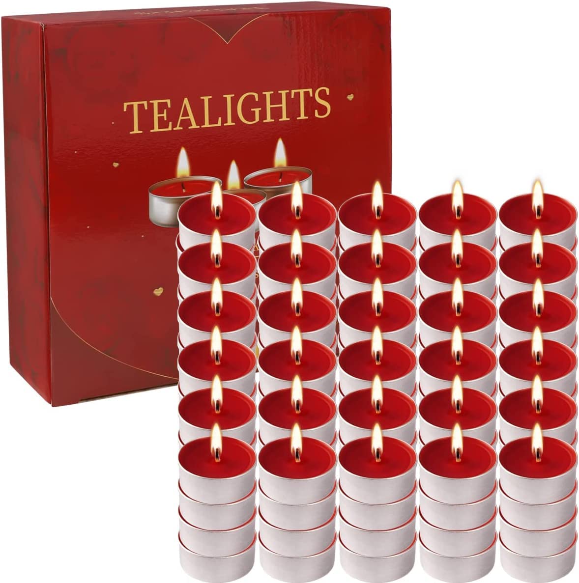 Mini Tealight Candle(Red), Dripless,Smokeless and Unscented Tea Lights Votive Candles for Table Decor, Mood, Dinner, Home, Set of 100, Long Lasting…