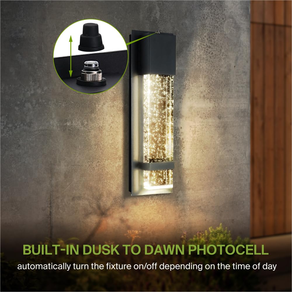 ASD LED Wall Light Fixture | 12W 500LM 3000K-5000K | 13 Inch | Black | Photocell, Waterproof, ETL Listed