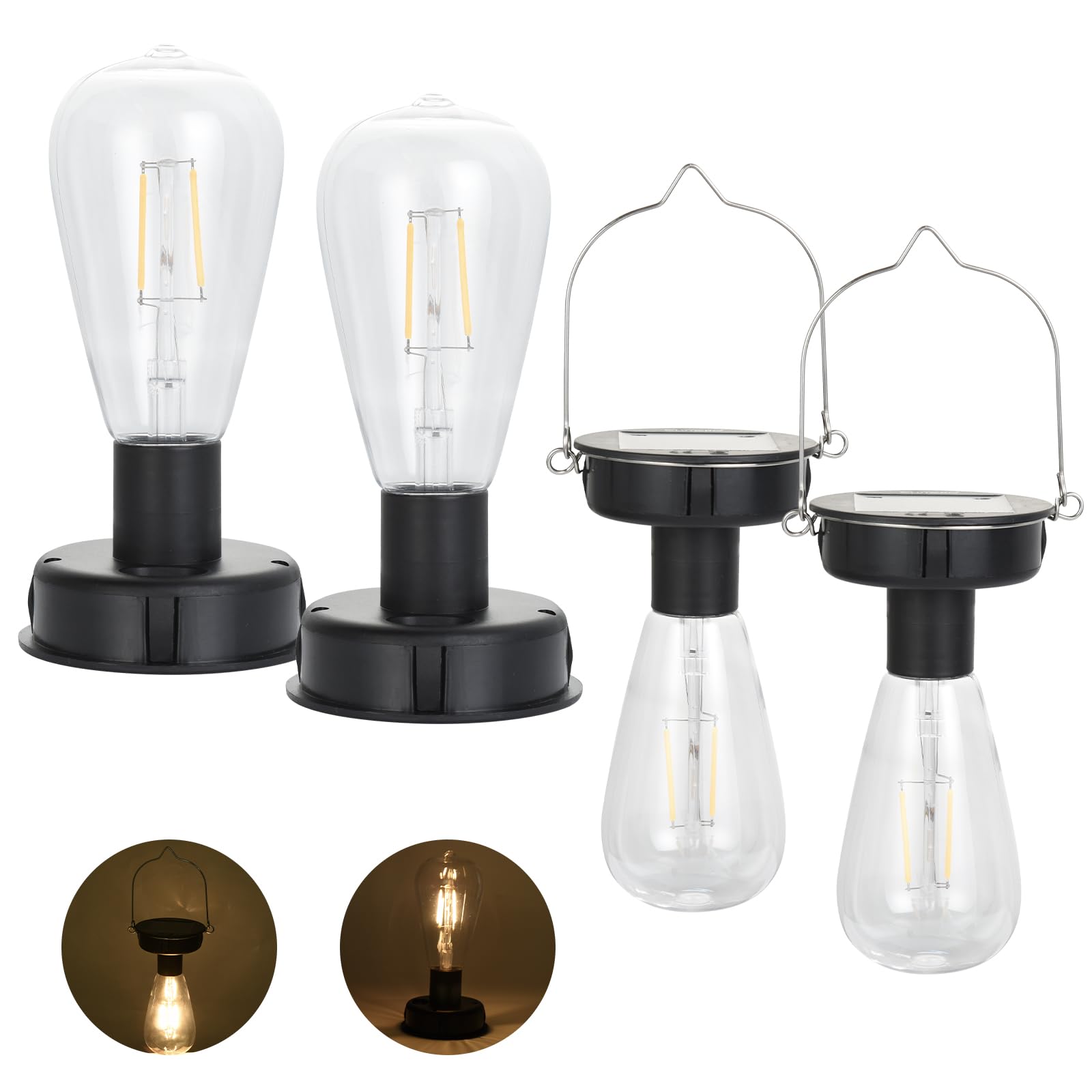 ELUTENG 4 Pack Solar Hanging Lights Replacement Top with Bulb 3.15 Inch Solar Light Replacement Top Part with Bulbs Waterproof S