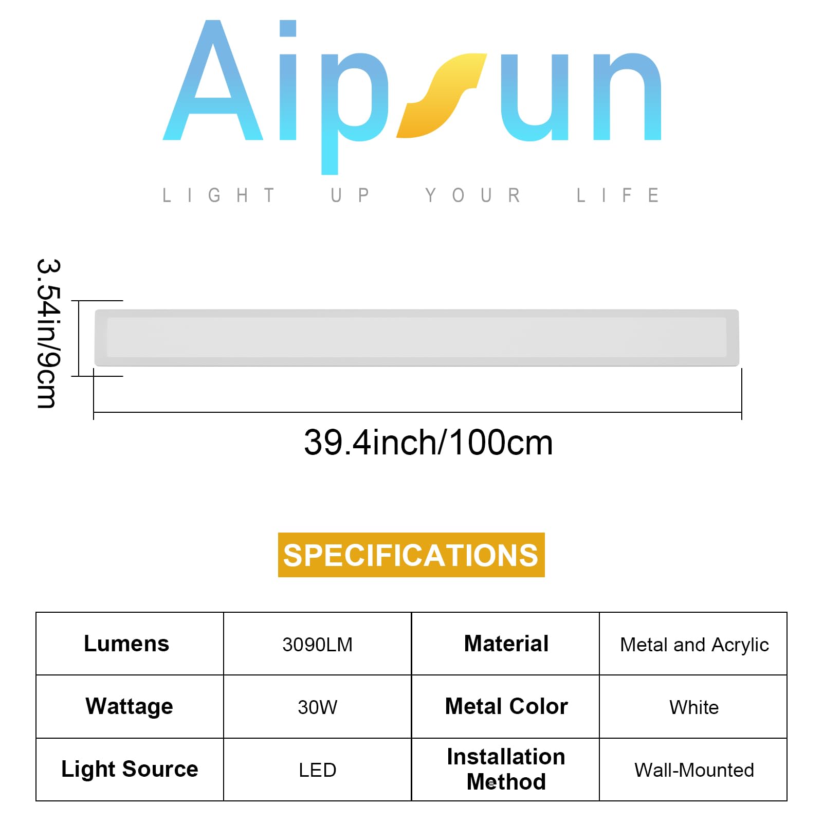 Aipsun LED Outdoor Wall Lights, Modern Porch Sconce, 39.4in, White, 2 Pack, Model HW603, enhanced Acrylic