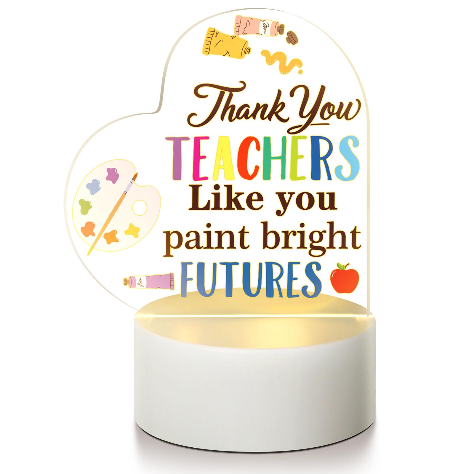 Woanger Teacher Appreciation Gift Thank You Gift from Students Heart Shaped Acrylic Lamp for Team Coworker Retirement(Art Teache