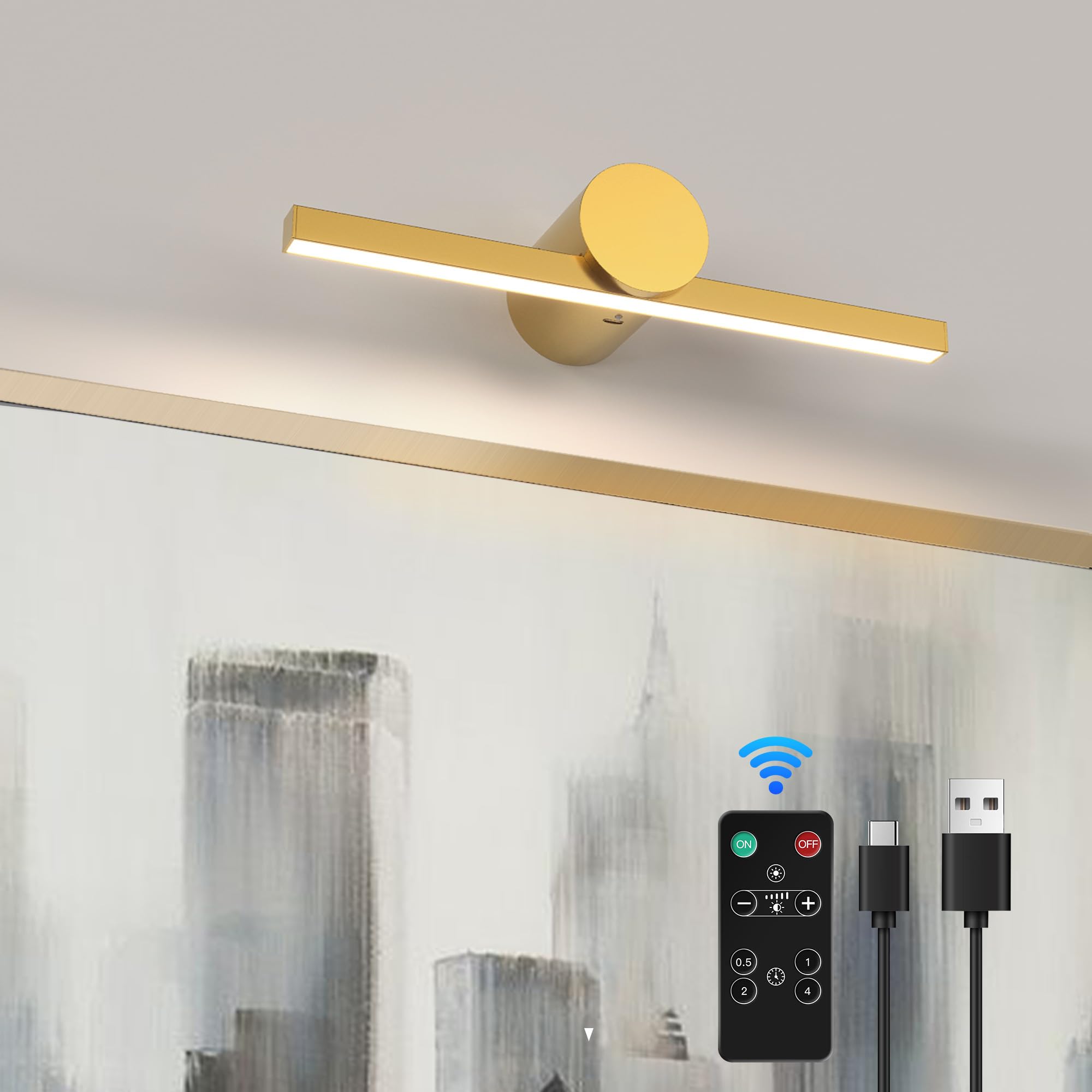 Zitostory Battery Operated Picture Light With Remote Wireless Dimmable Art Lights For discomfort-reducingtings Rechargeable Gallery Light Artwork Lighting For Canvas  Portrait (Gold 11.4 Inch)
