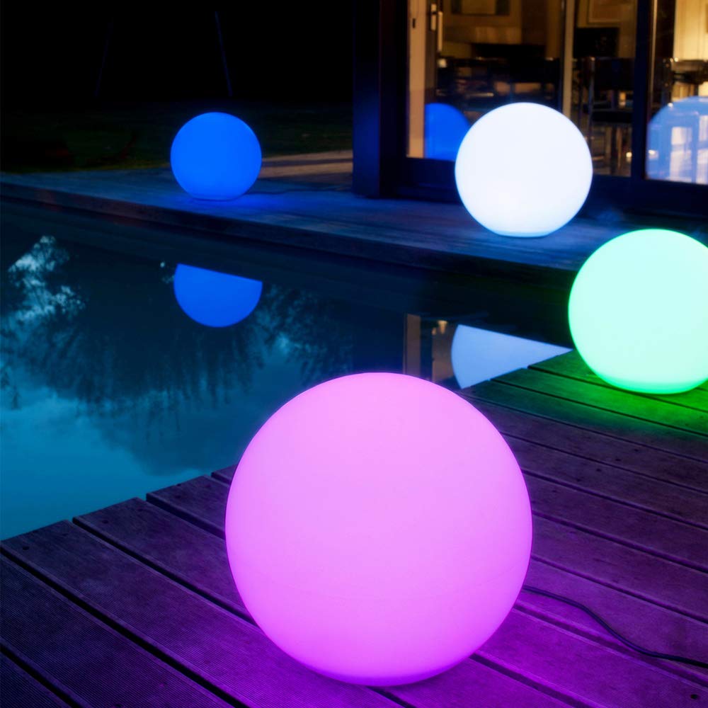 Mr.Go 20-inch Rechargeable LED Ball Light - Waterproof RGB Color Changing Globe with Remote, Cordless Dimmable Orb Lamp for Indoor/Outdoor Use