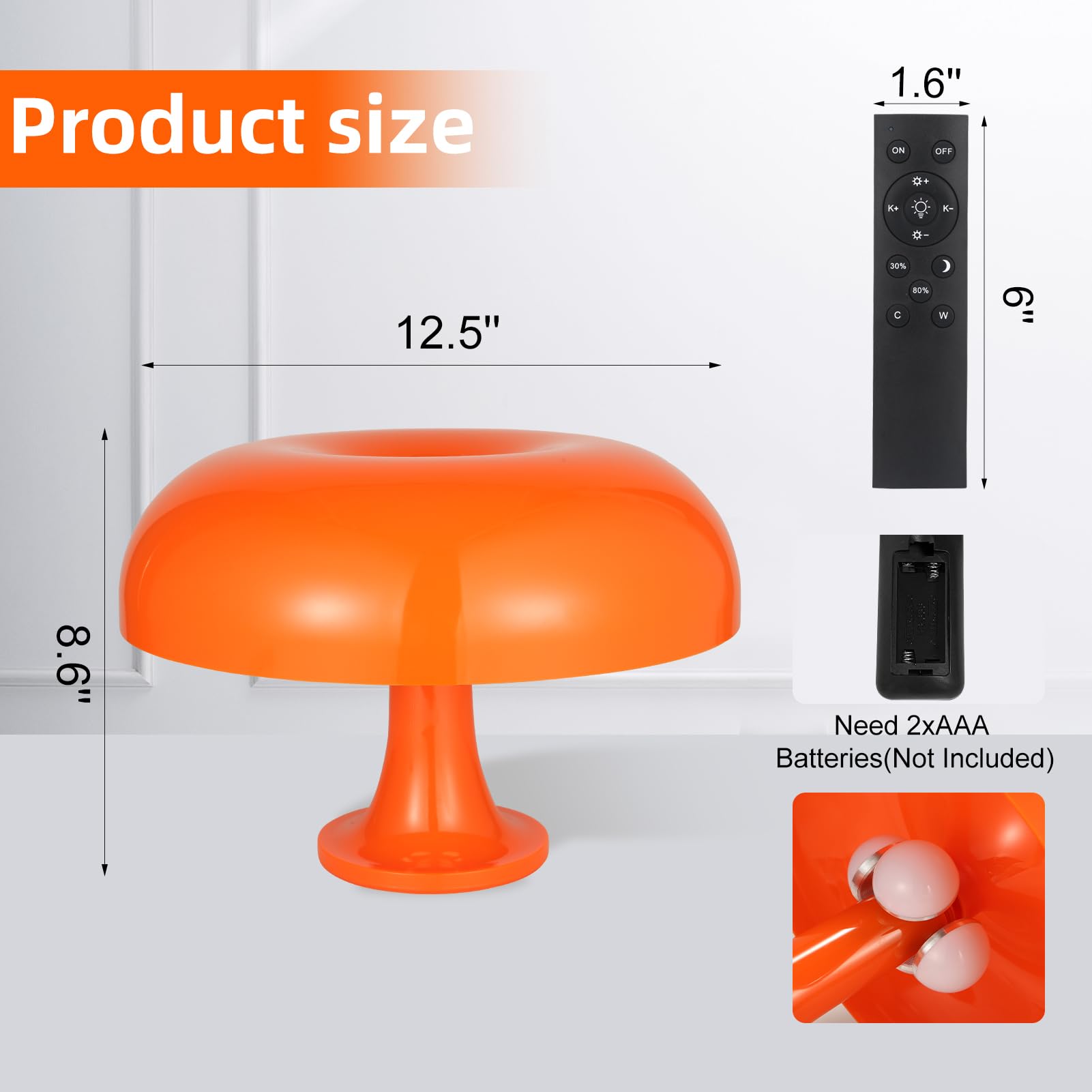 Maryrain Orange Mushroom Table Lamp, Dimmable With 3 Lighting Settings, Retro Mushroom Shade Shaped Desk Lamp, Suitable For Bedr