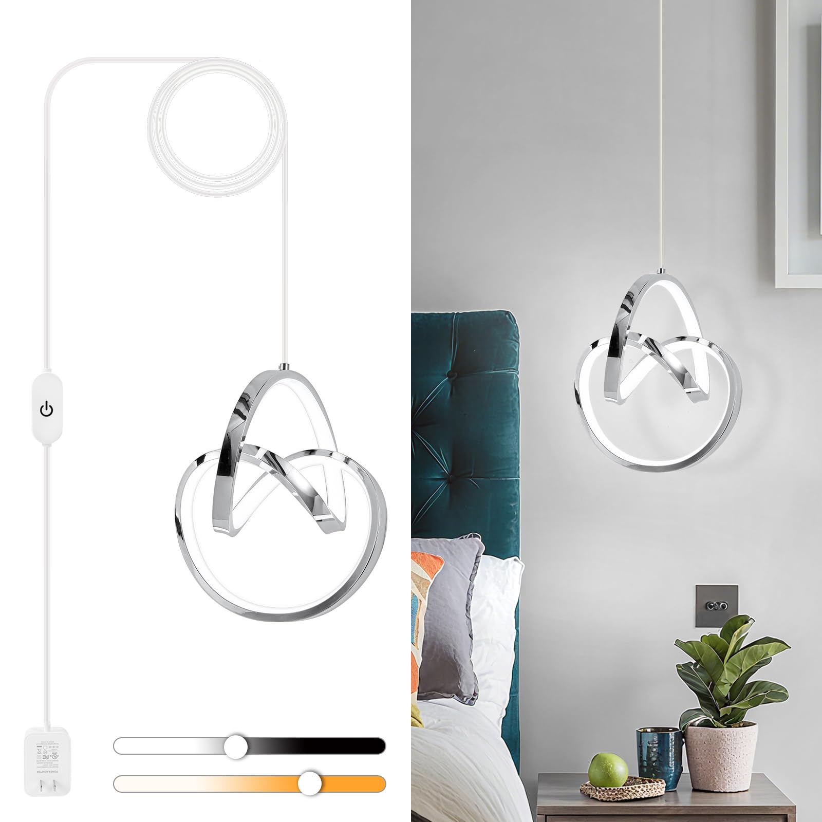 Sovinzert Modern Led Pendant Light Fixtures Pendant Lights Kitchen Island Lighting Adjustable Height Chrome Hanging Lamp For Dining Room Bedroom Living Room (1 Pack)