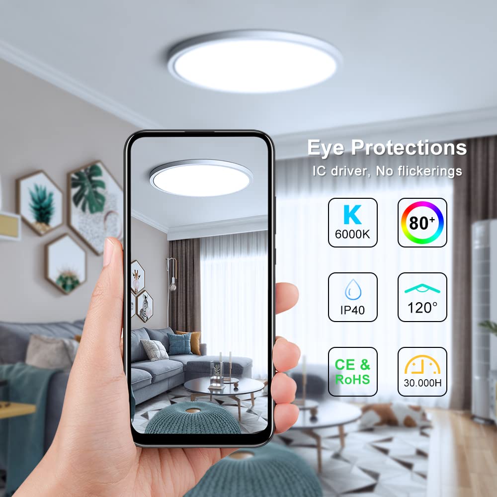 Ledlightsworld 12 Led Ceiling Light Flush Mount, 24W Cold White, 3200Lm Slim Lighting For Bedroom, Kitchen, Living Room, Stairwell