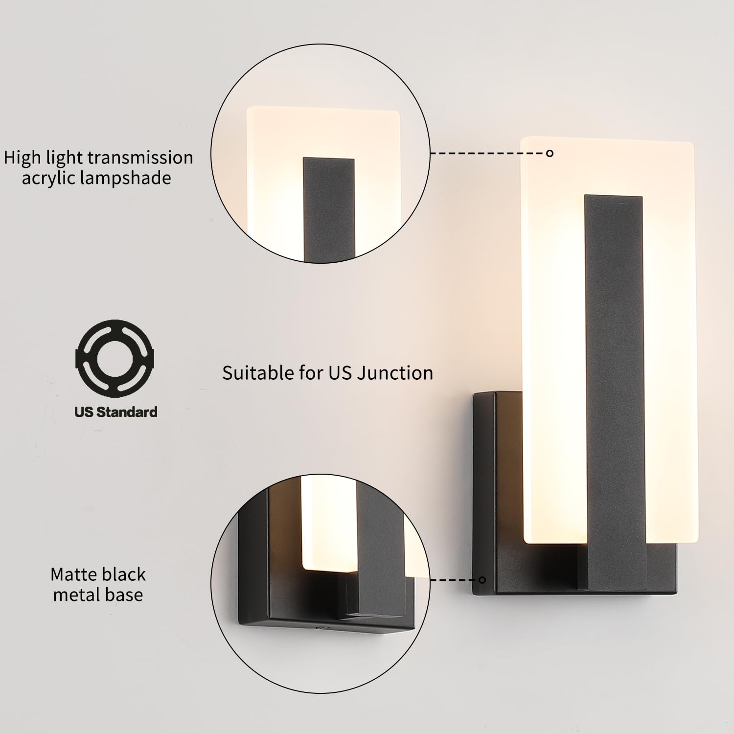 Joosenhouse Modern LED Wall Sconces, Black, 3000K Warm White, Hard-Wired 9.76 inch, Set of 2, Indoor Lighting for Hallways and Bedrooms