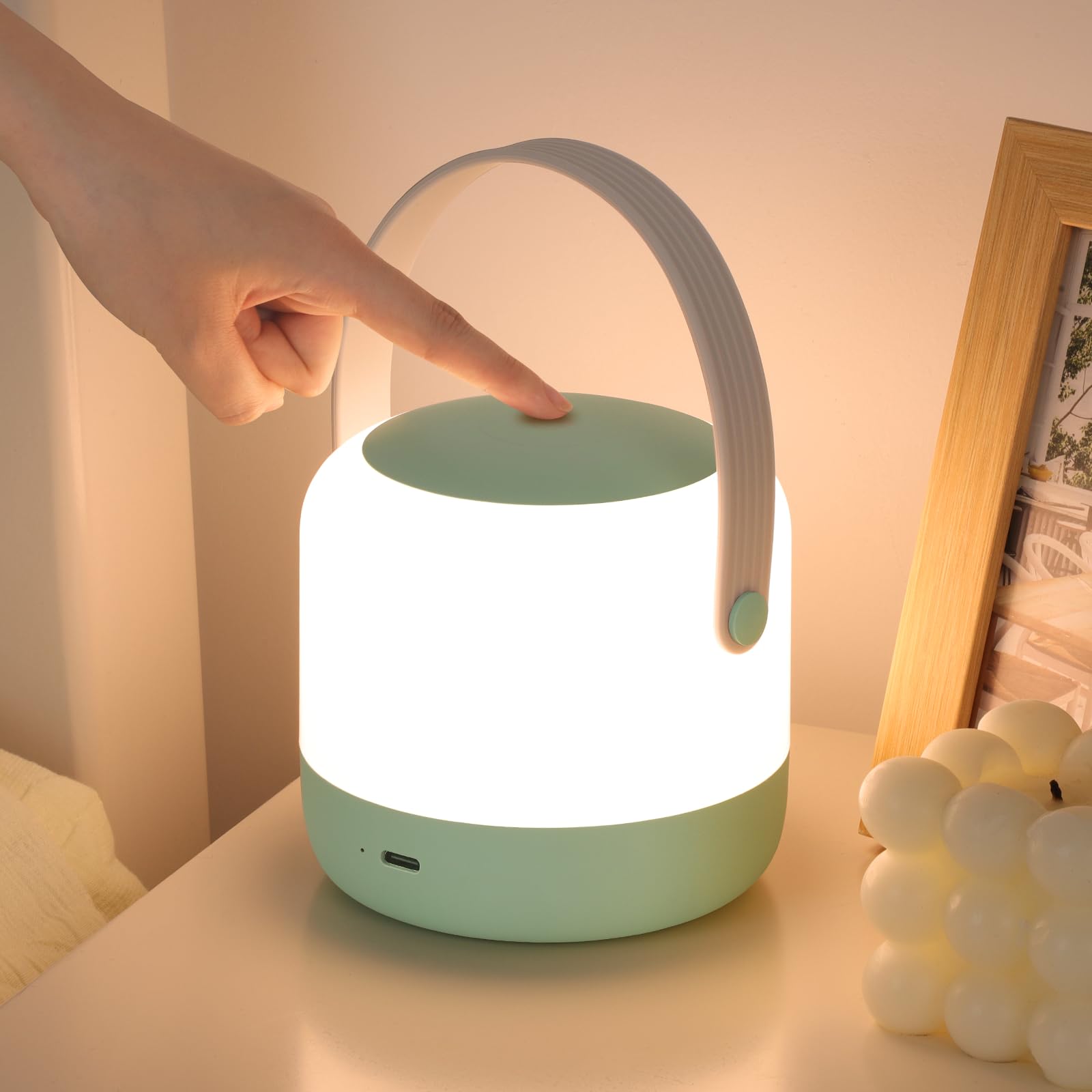 FOLKSMATE Portable Night Light, 3 Color BPA Free Green Nursery Cordless Touch Table Lamp for Baby, Kids and Adults, Rechargeable