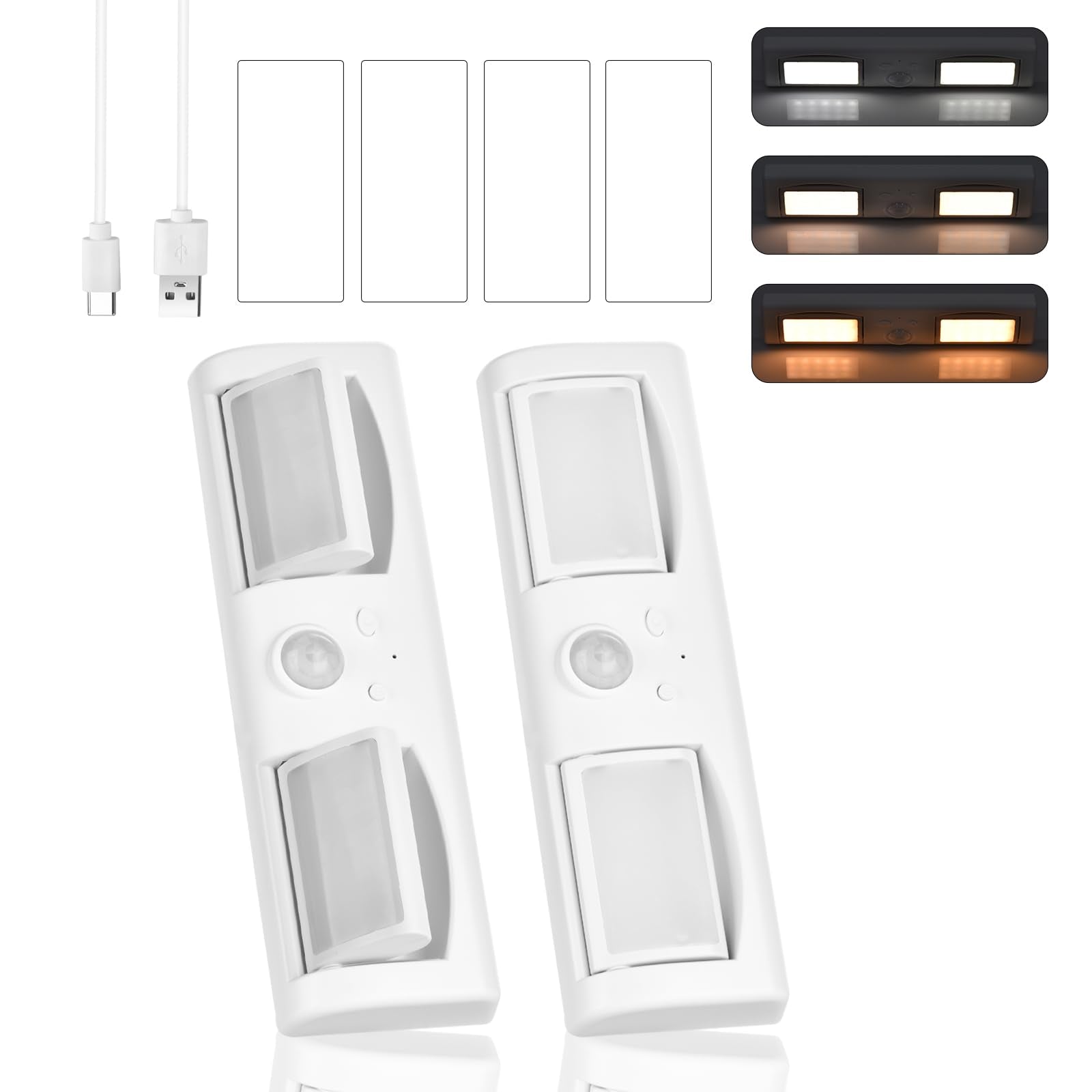 DONHUCHEP Motion Sensor LED Closet Lights, Three Color Temperatures Stepless Dimming Under Cabinet Lighting, Rotatable Adjustabl