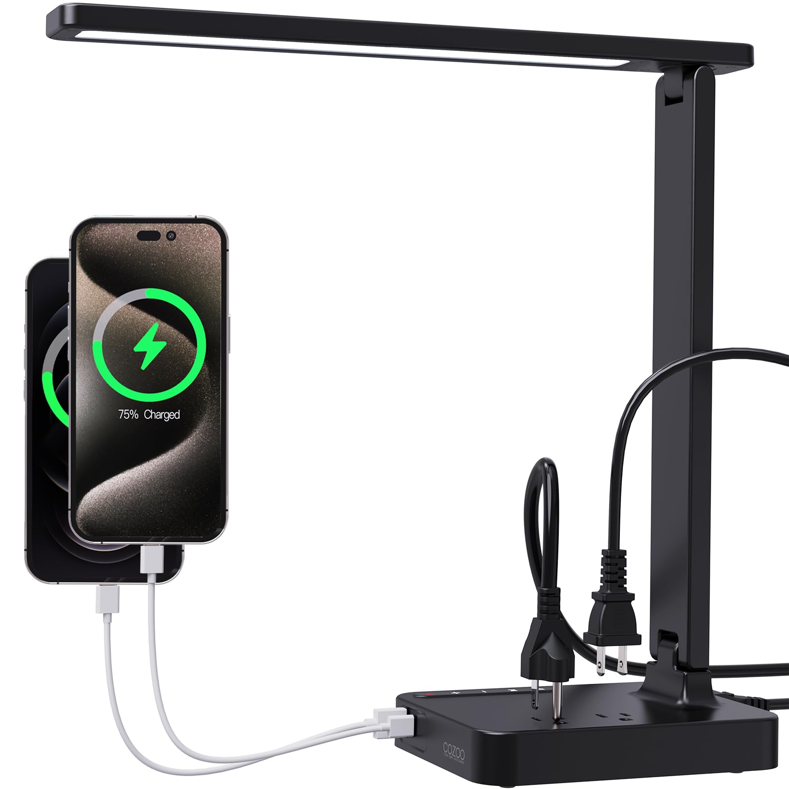 Cozoo Desk Lamps For Home Office,Modern Led Desk Lamp For Dorm With 2 Usb Charging Ports/Type C Port,2 Ac Outlets,3 Lighting Mod