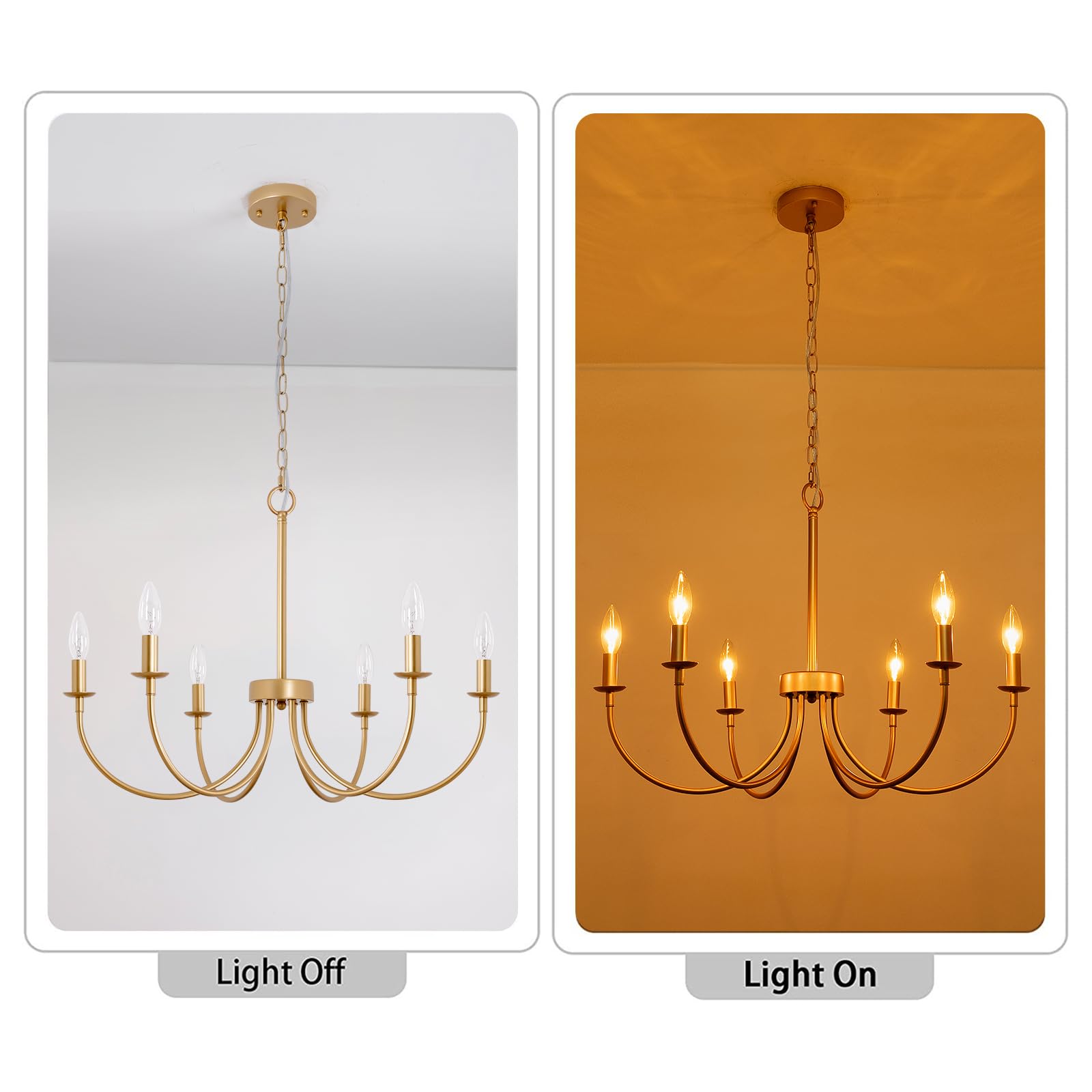 Puyveyor Gold Chandelier  6-Light Farmhouse Chandelier For Dining Room Lighting Fixtures Hanging  Vintage Modern Candle Chandeliers For Bedroom  Foyer  Kitchen  Living Room  Entryway(Rose Gold)