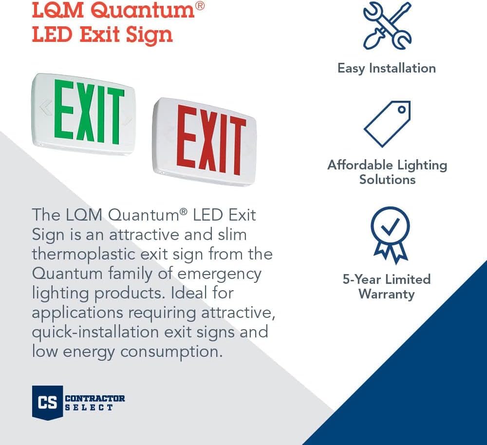 Lithonia Lighting Lqm S W 3 G 120/277 El N M6 Quantum Thermoplastic Led Emergency Exit Sign With Stencil-Faced White Housing And