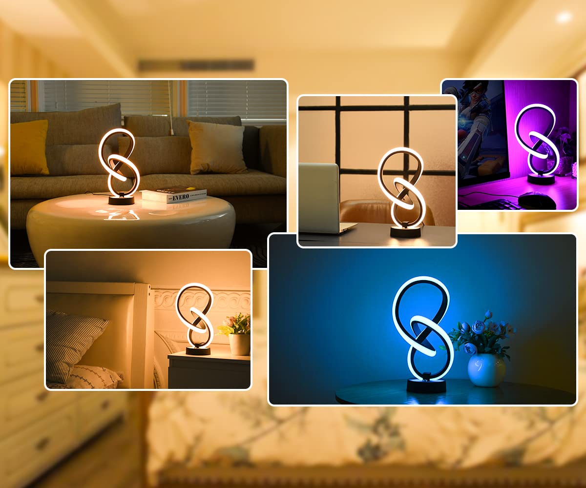 Vocevos 2 Pack Led Spiral Table Lamp Set, 3 Way Dimmable Rgb Nightstand Light For Bedroom