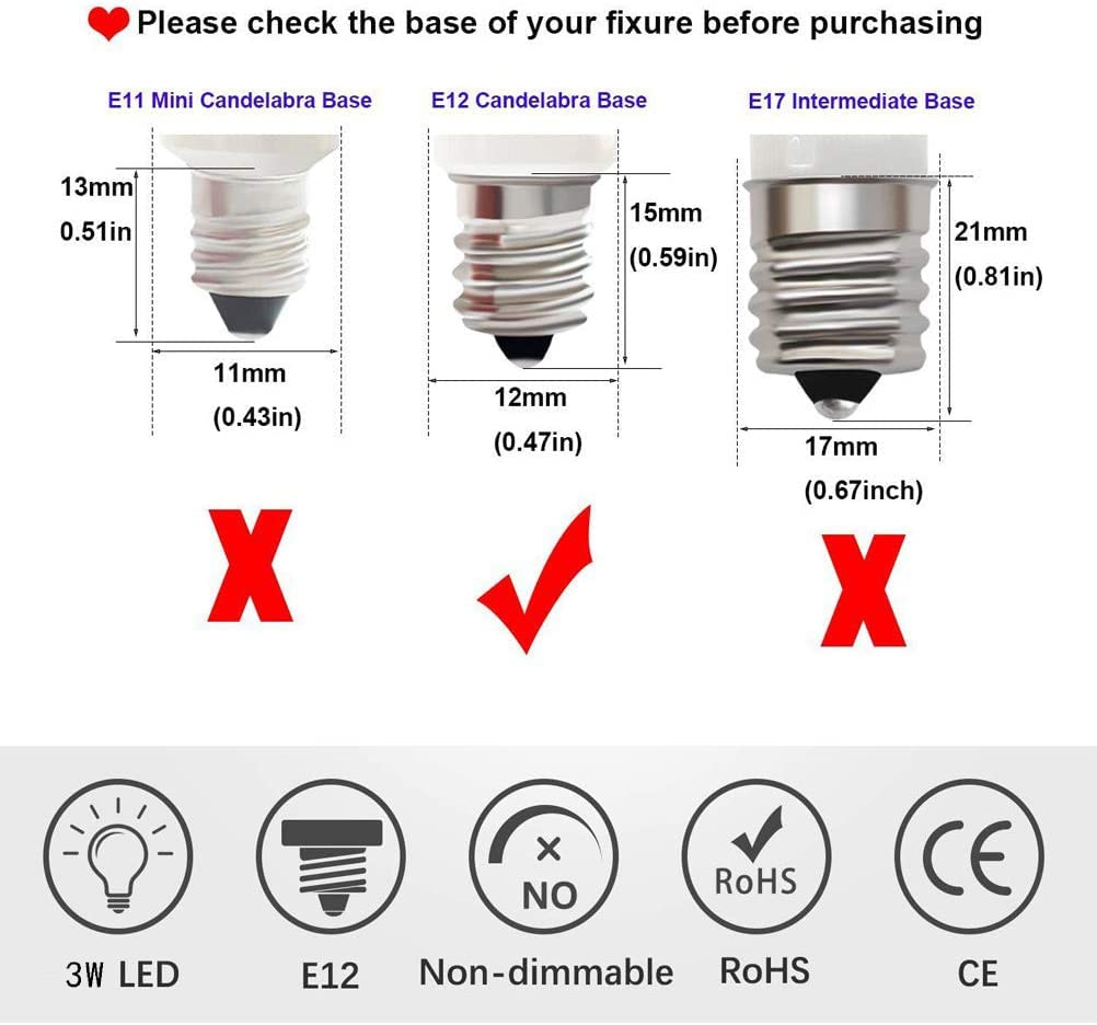 E12 Led Light Bulb 4W Equivalent 40W C7 Replacement Bulbs Clear Type B Candelabra Base Bulbrite Non-Dimmable Daylight White 3000