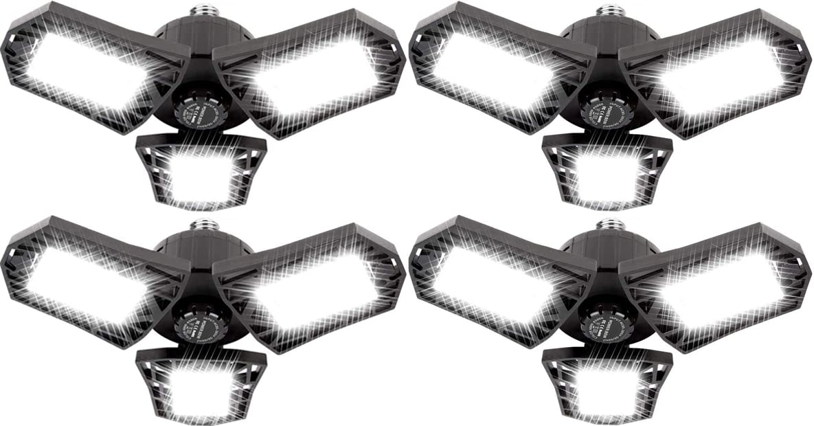 ANYPOWK LED Garage Lights 4 Pack - 6000 Lumen 6500K Daylight 60W, Three Leaf Led Garage Ceiling Lights
