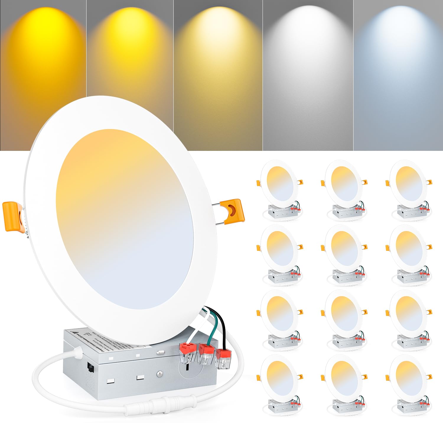Miootly Recessed Lighting 6 Inch 12 Pack Led Ceiling Light Fixture 12W 2700K/3000K/3500K/4000K/5000K Dimmable Can Lights With Junction Box For Home Kitchen Bedroom Livingroom
