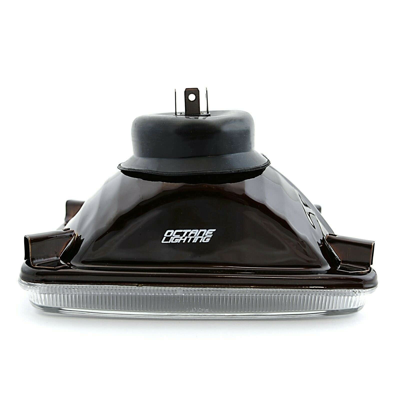 Octane Lighting 4X6 Diamond Crystal Clear Glass Lens Metal Headlight H4 Light Bulb Headlamp Pair