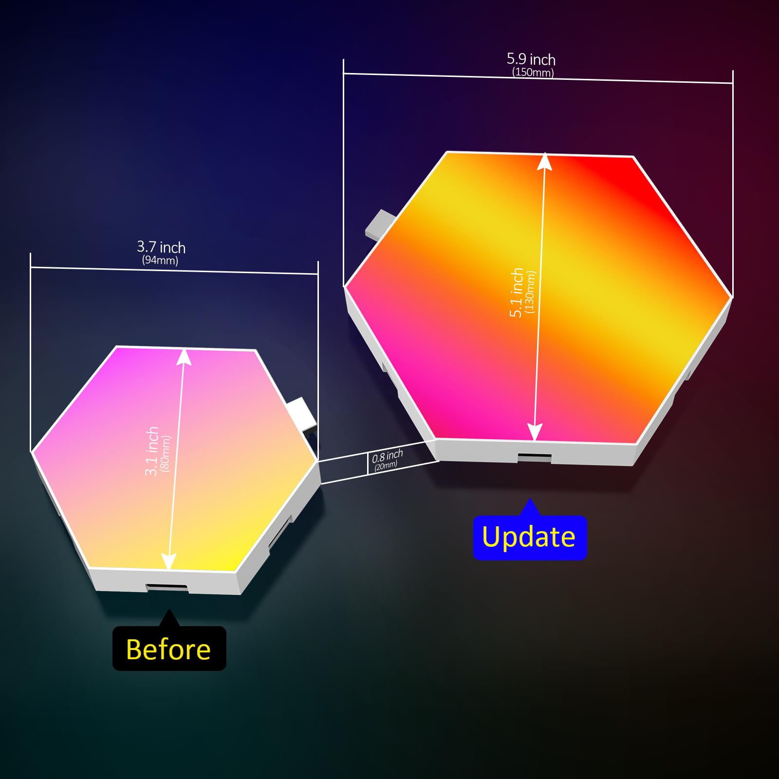 Jimimoro Big Hexagon Led Light - 8 Pack Smart Rgb Hexagon Led Panels Wall Lights With App & Remote Control Cool Music Sync Gamin