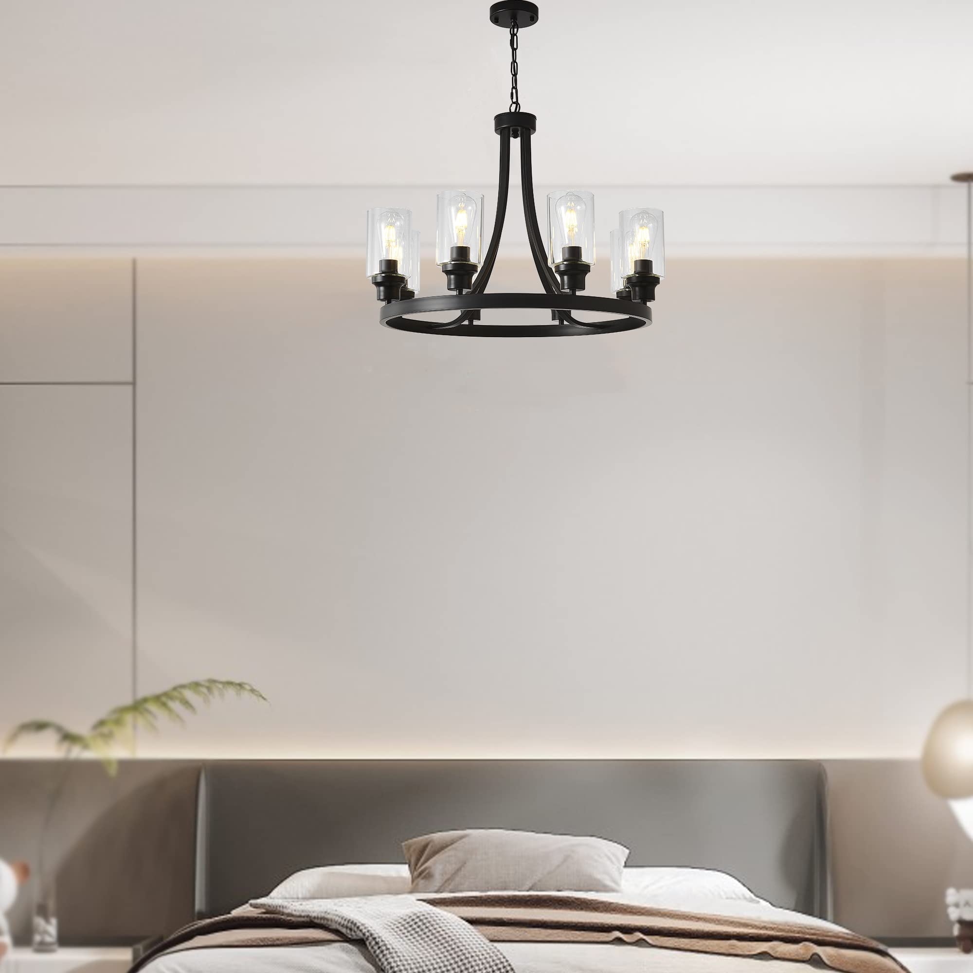 Sivilynus Black Chandelier 8 Lights, Kitchen Island Lighting Industrial Chandelier With Clear Glass Shade, Farmhouse Pendant Lig