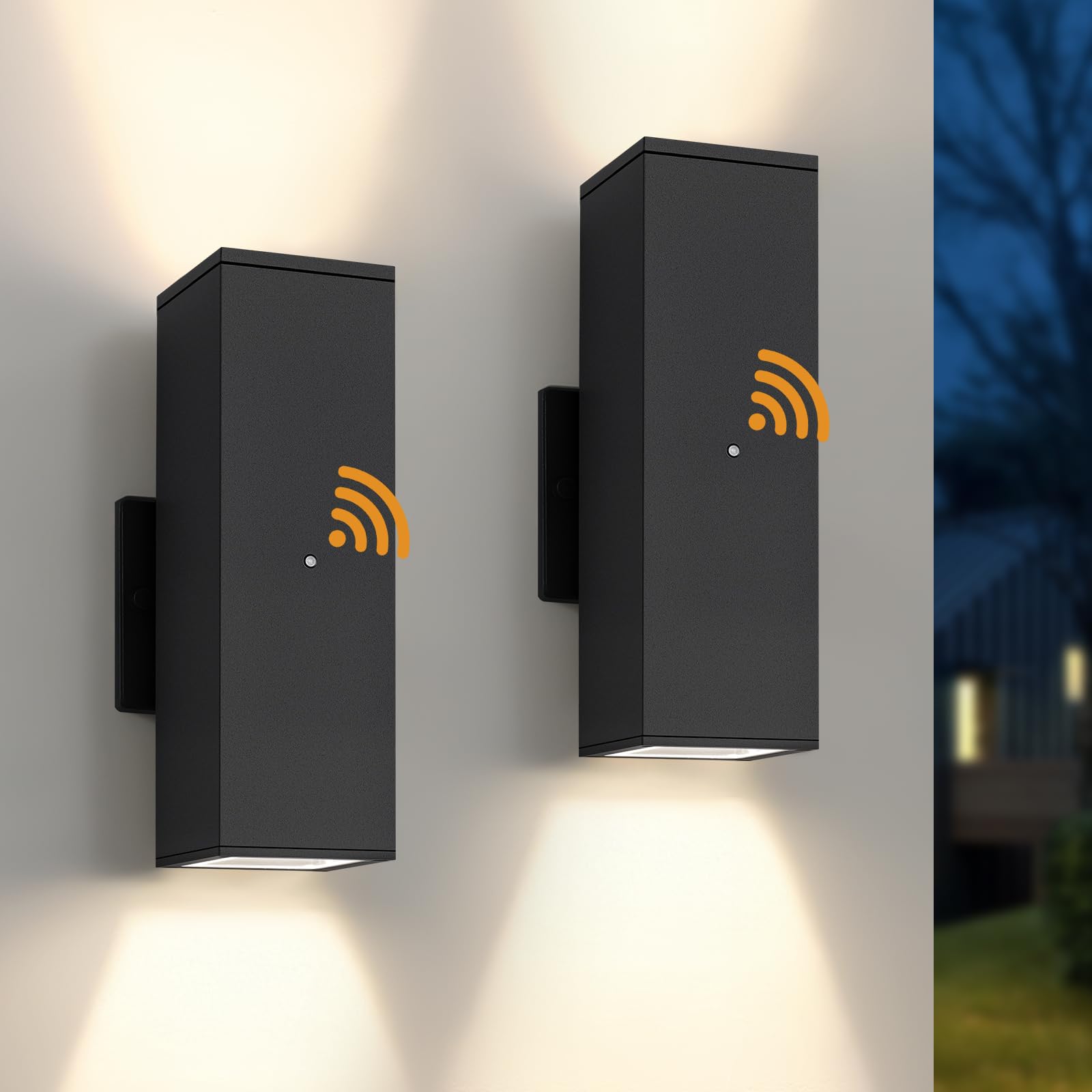 Tewei LED Outdoor Sconce Lights, Matte Black, 7W Bulbs, 2 Pack