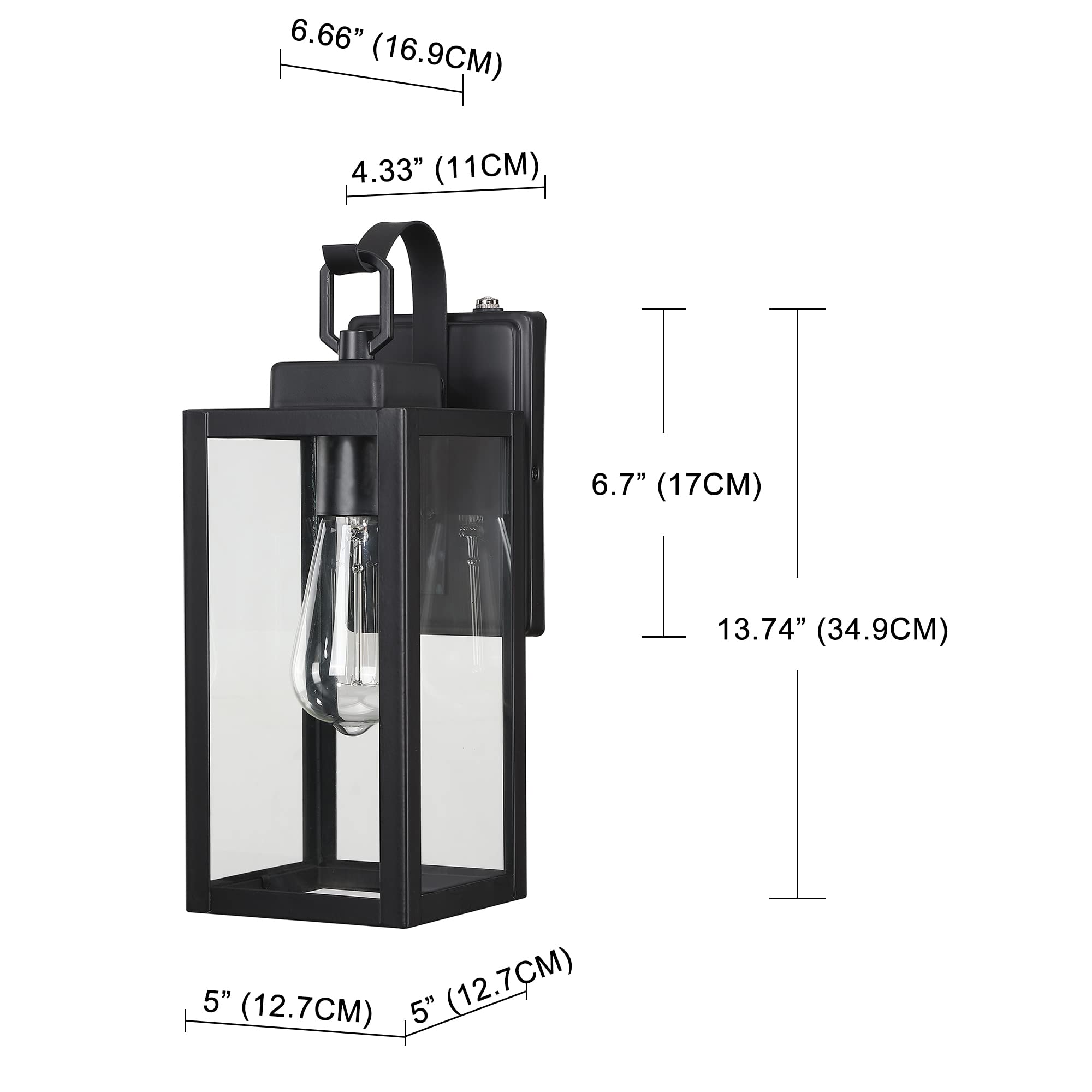 Pia Ricco Outdoor Wall Lights, Dusk To Dawn Matte Black Exterior Light Fixture With Clear Glass Shade, Photocell Sensor Front Po