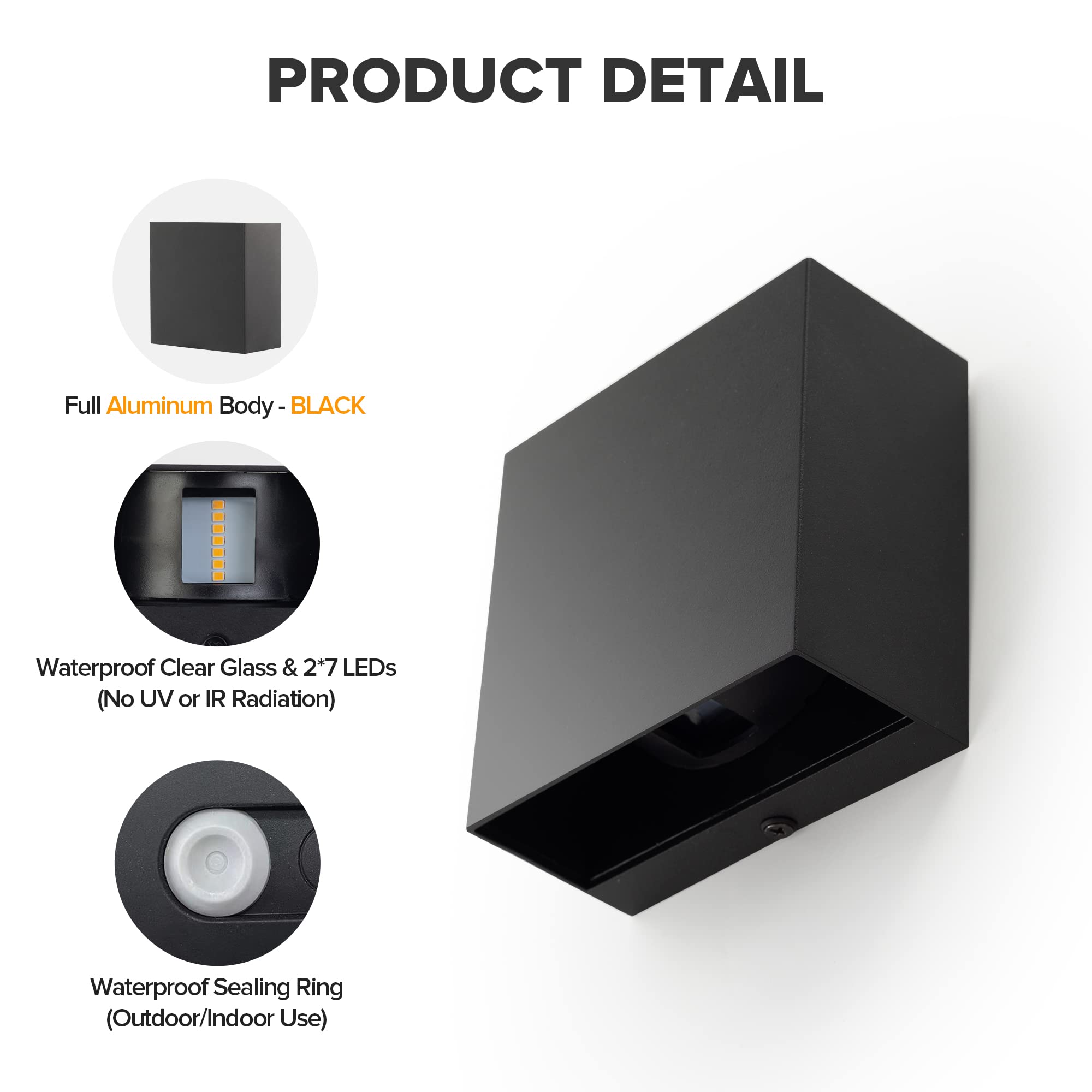 Lutec 2-Pack Led Up & Down Modern Wall Lamp, Aluminum Anti-Rust Outdoor Indoor Wall Sconce, 10W 3000K Warm White, Adjustable Ext