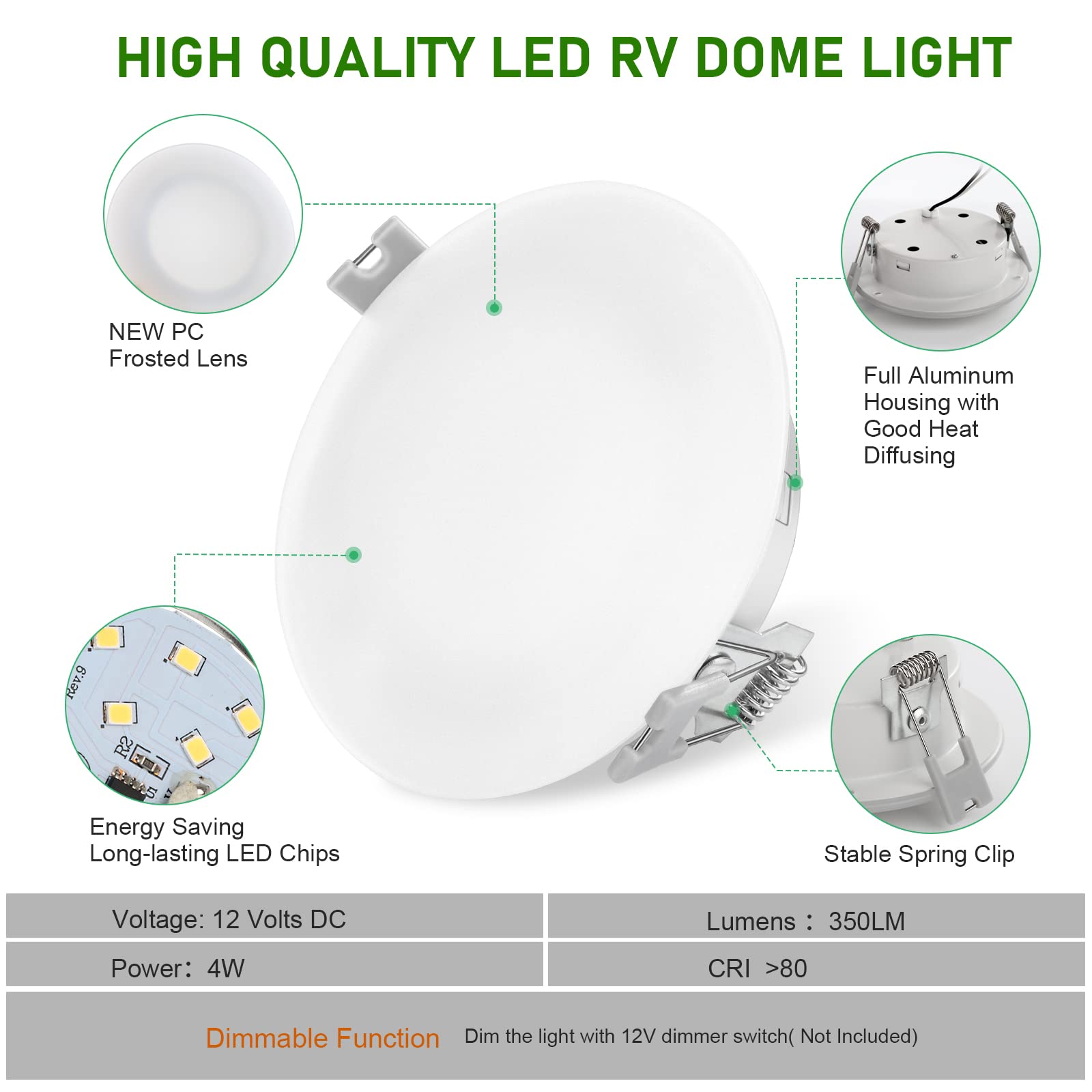 Risestar Led Rv Cabinet Light 4.5Inch Dc12V Ceiling Down Light Interior Lighting For Rv Camper Caravan Trailer Boat, Warm White (Pack Of 2)