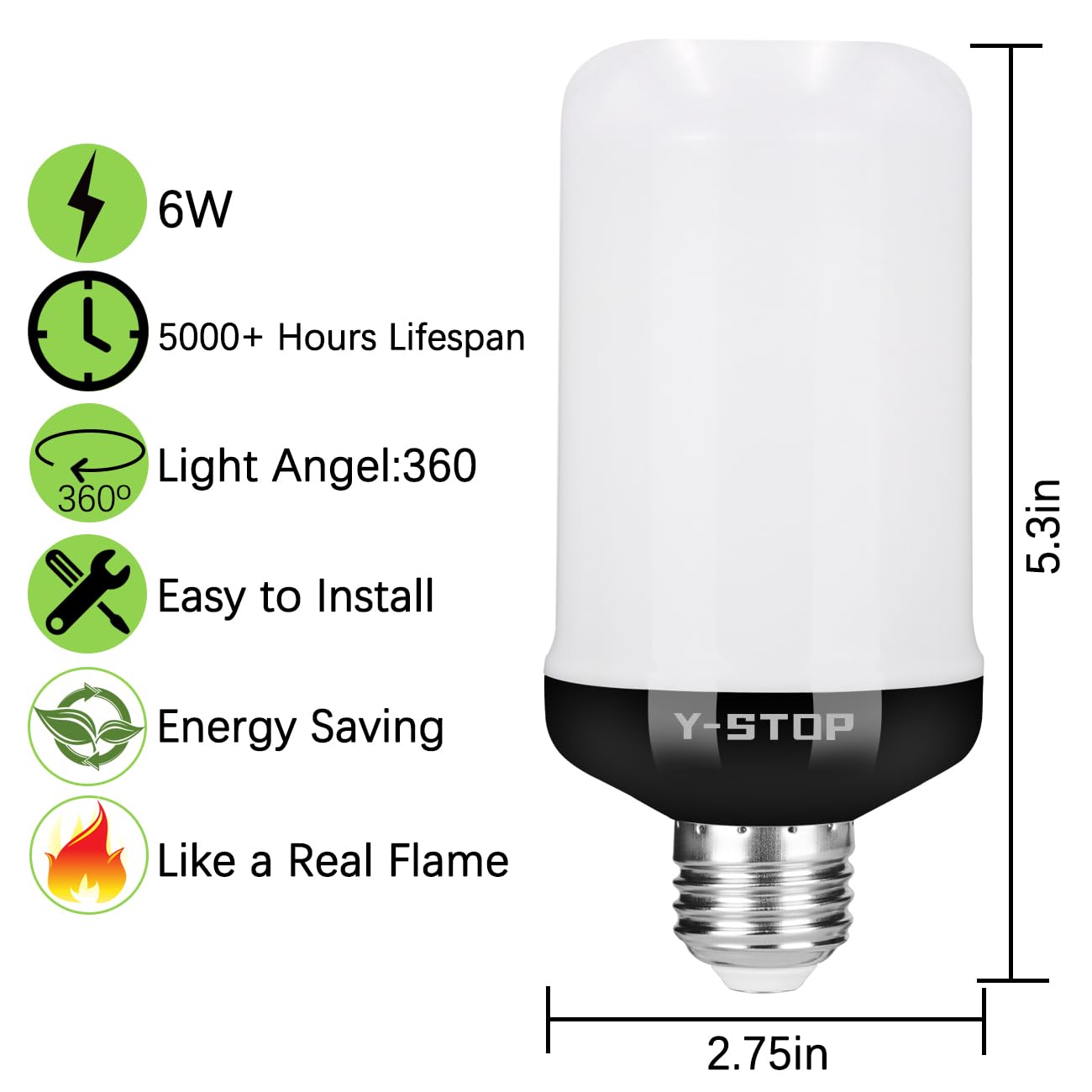 Y-STOP LED Flame Light Bulbs, 4 Modes Flickering, E26 Base, 4 Count, Black-4 Pack, Plastic, Ideal for Halloween & Christmas Decor