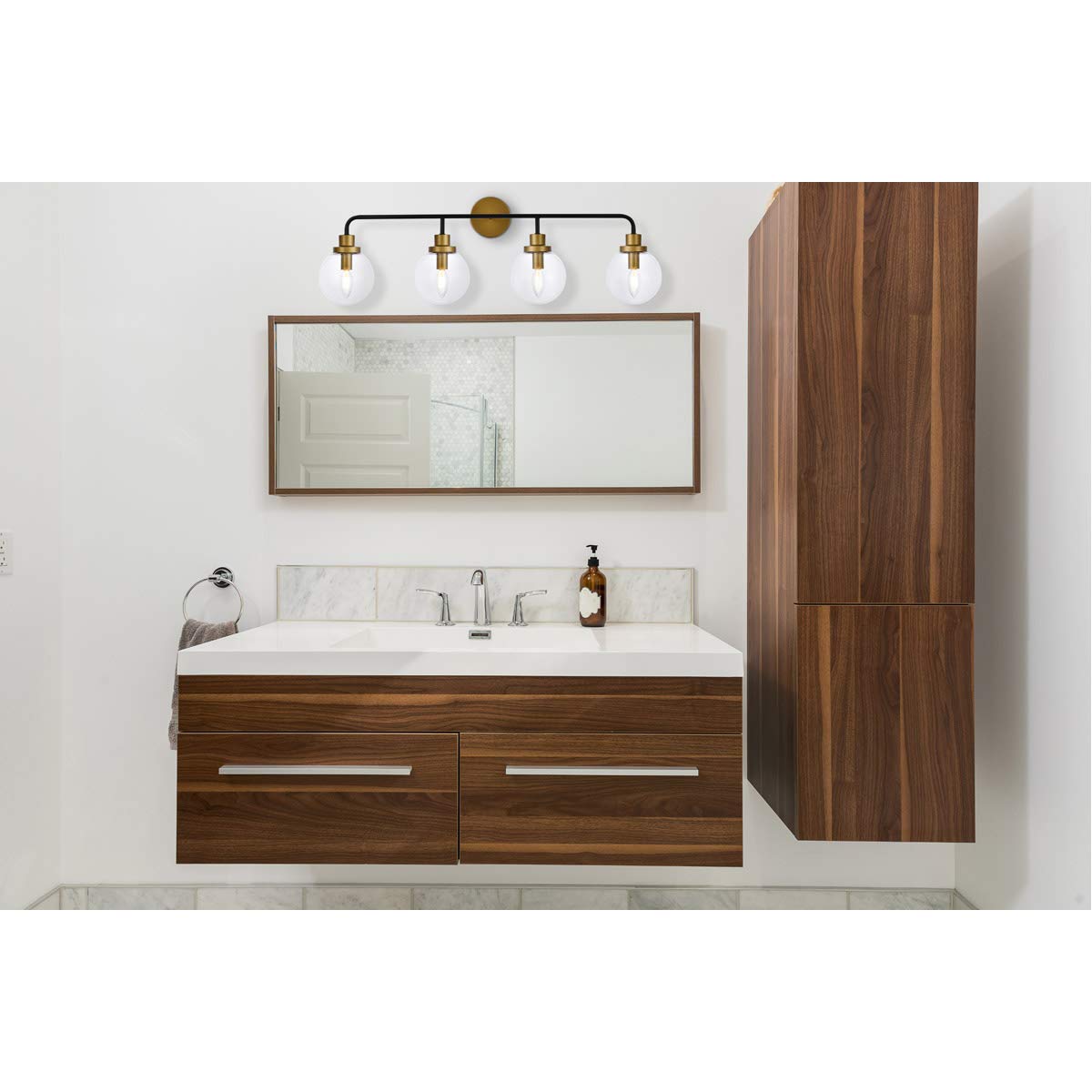 Living District Indoor Modern Home Decorative Bright Ceiling Hanson 4 Lights Bath Sconce in Black with Brass with Clear Shade