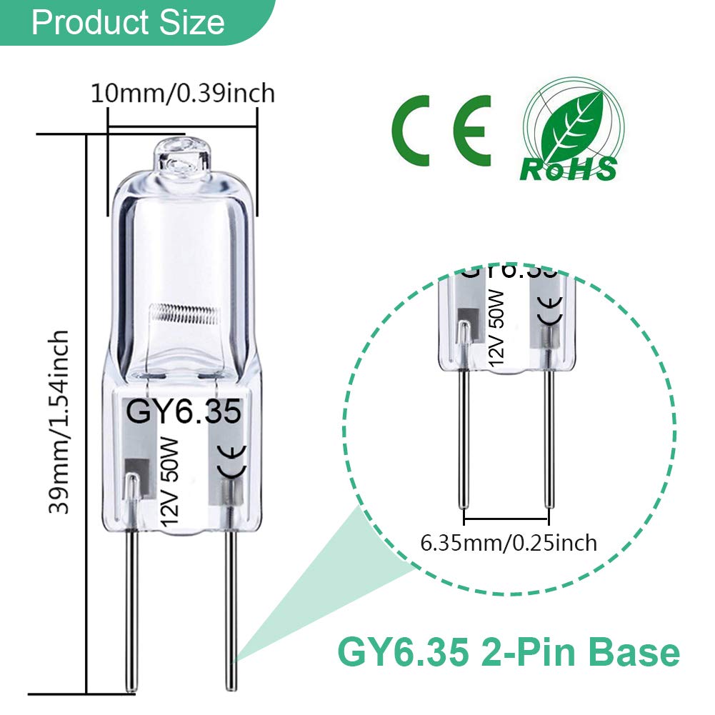Gy6.35 Halogen Light Bulbs 12 Volt 50 Watt, 12 Pack 2 Pin Gy6.35 Base Bulb, Replacement T4 Tubular Jcd Type Bulb For Ceiling Lig