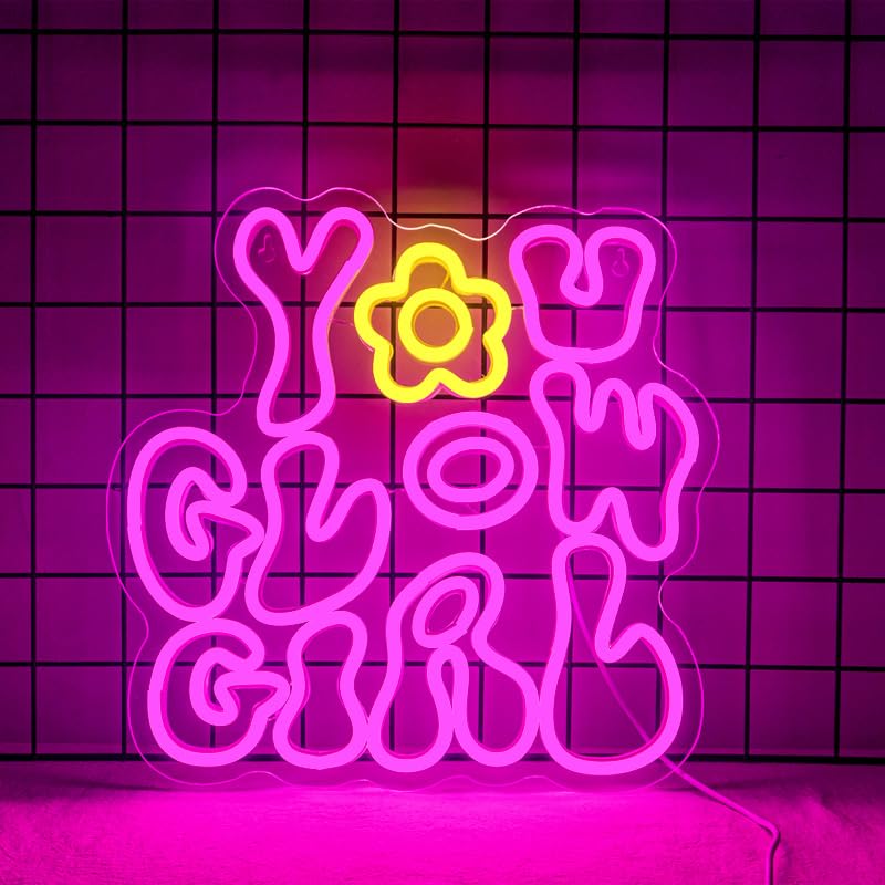 WLHOPE Neon Sign - You Glow Girl LED Light for Wall Decor, 12.2x12.5 inches, Pink, Ideal for Bedroom, Bar, Club, Wedding, Birthday Party