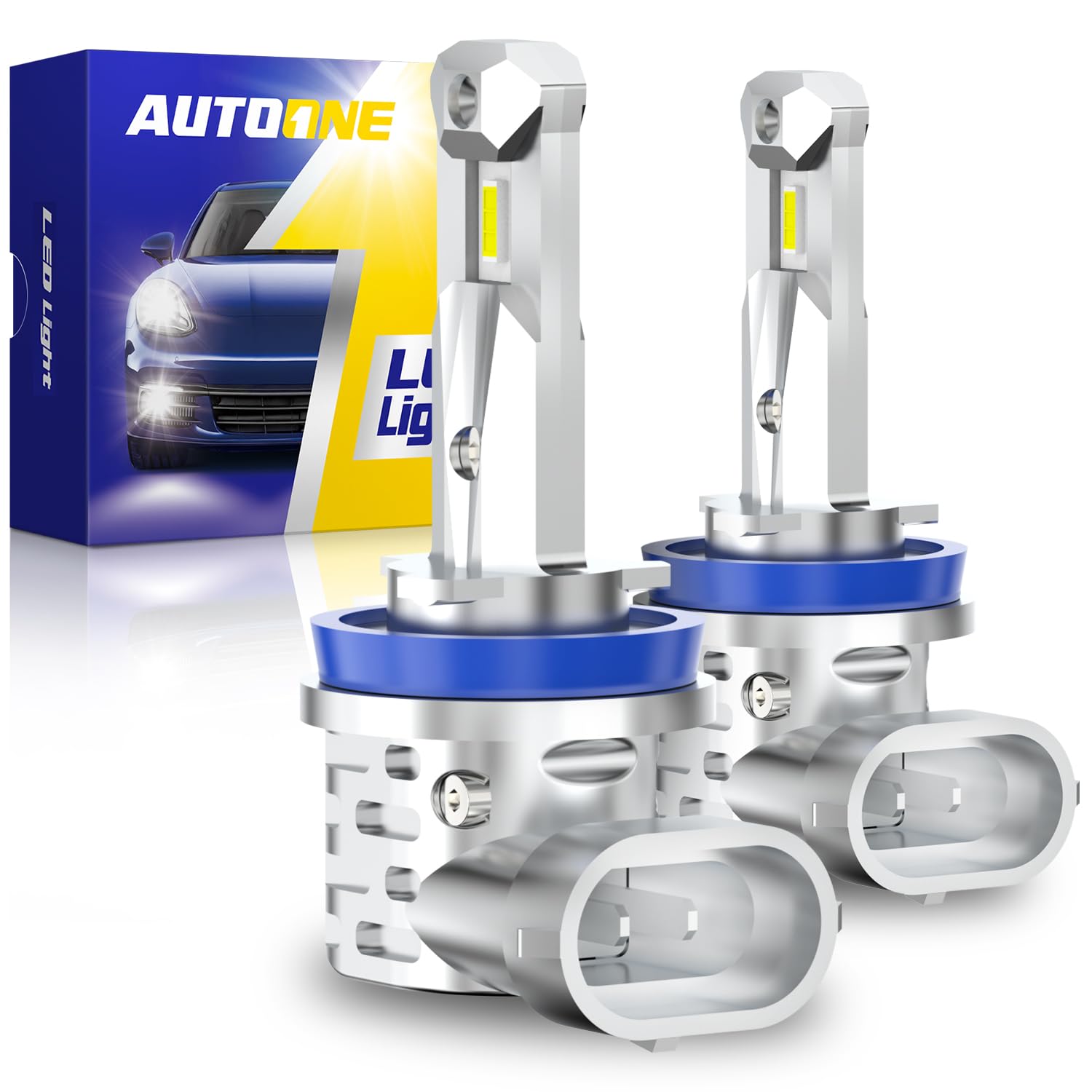 AUTOONE H8 H11 H16 LED Fog Light Bulbs, 6000K White, 50000 Hours Lifespan, Plug and Play, Pack of 2, H11/H8