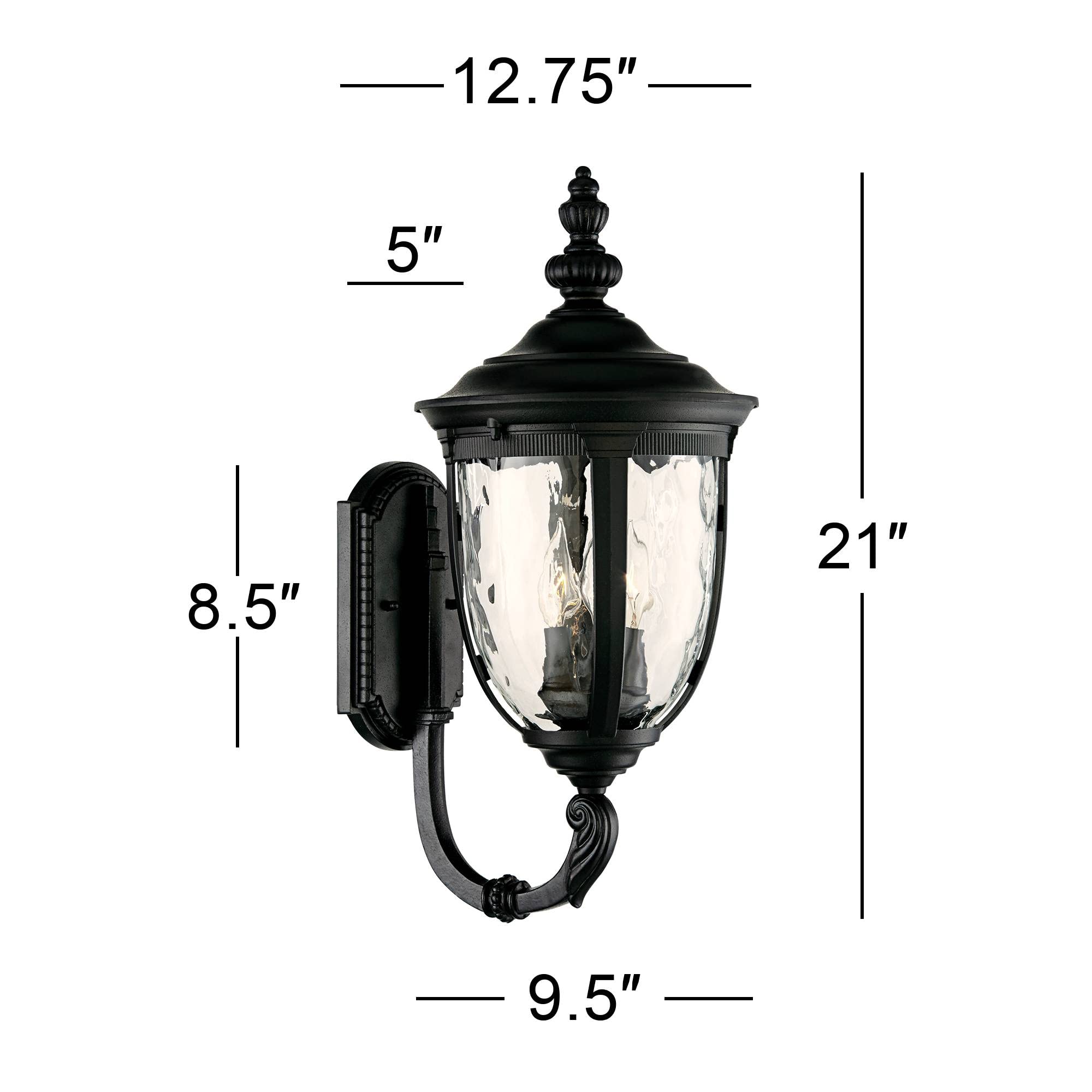John Timberland Bellagio Outdoor Wall Light Fixture 21in High Textured Black Metal with Clear Hammered Glass
