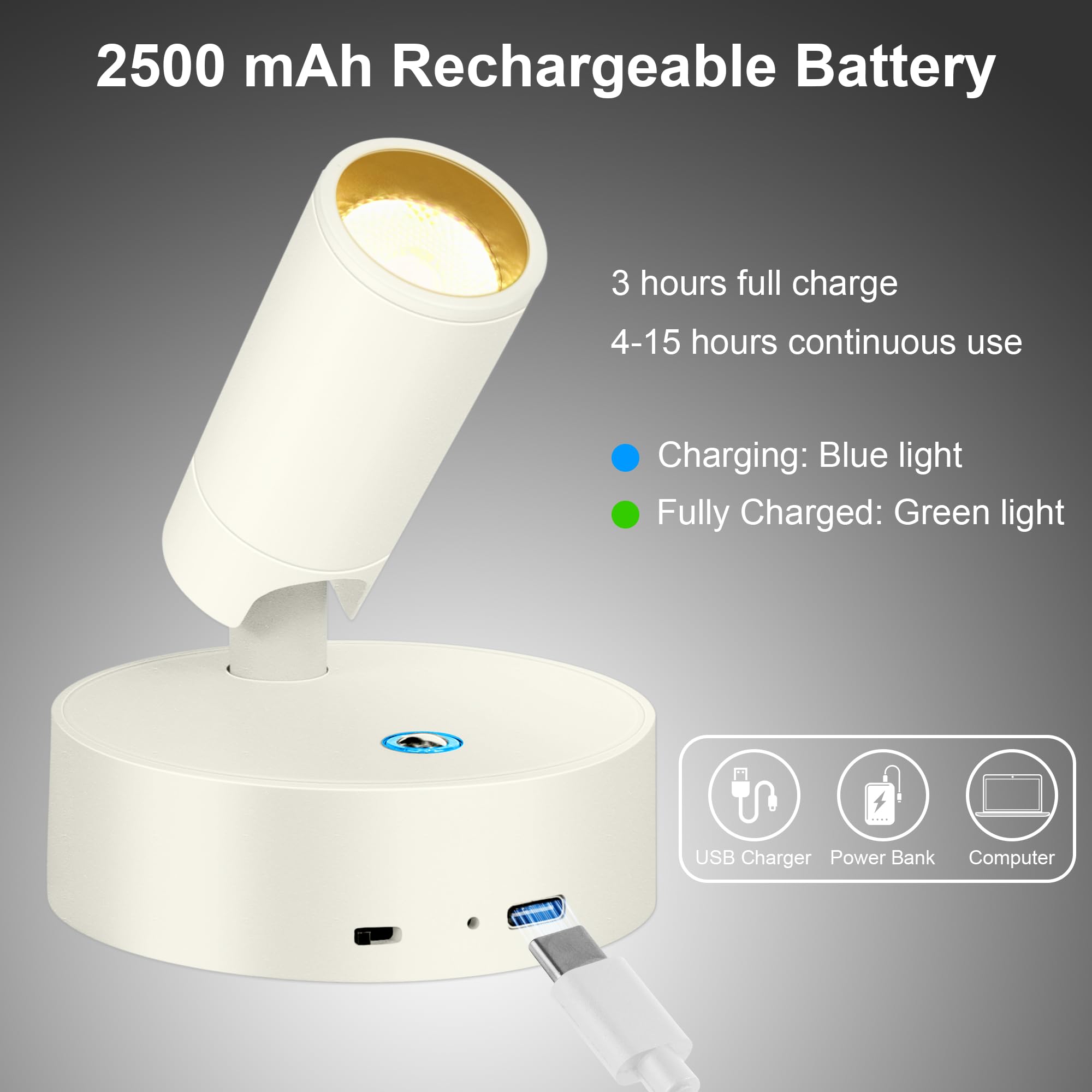 Led Spotlight Battery Operated, Wireless Spot Light For Painting Art Display On Wall With Remote, Indoor Uplight For Tree Plants