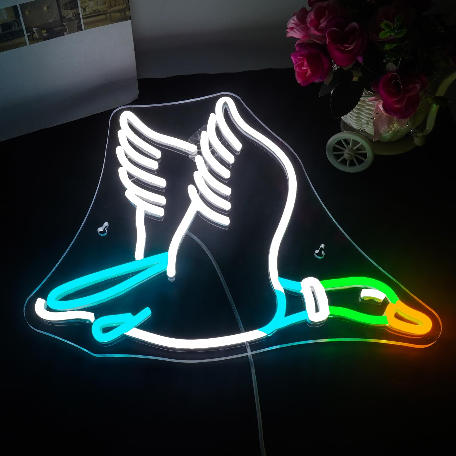 LUCUNSTAR Goose Neon Sign - White LED Light for Wall Decor, USB, Adjustable Brightness, 12.5x16.5 inches, Plastic
