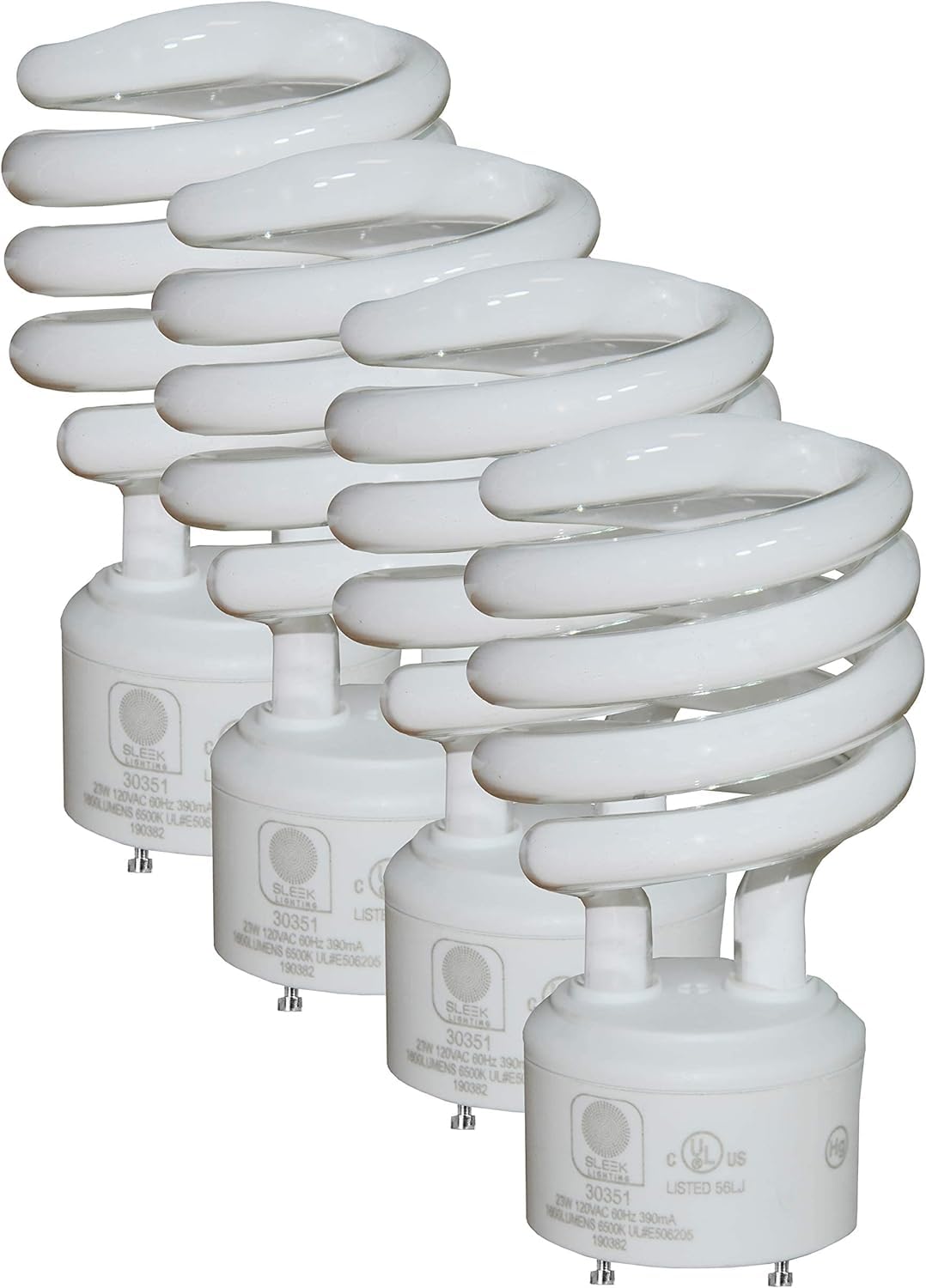 SLEEKLIGHTING Gu24 23W CFL Light Bulb 5000K Daylight 1600lm - 4 Count - Model 20452 - Glass