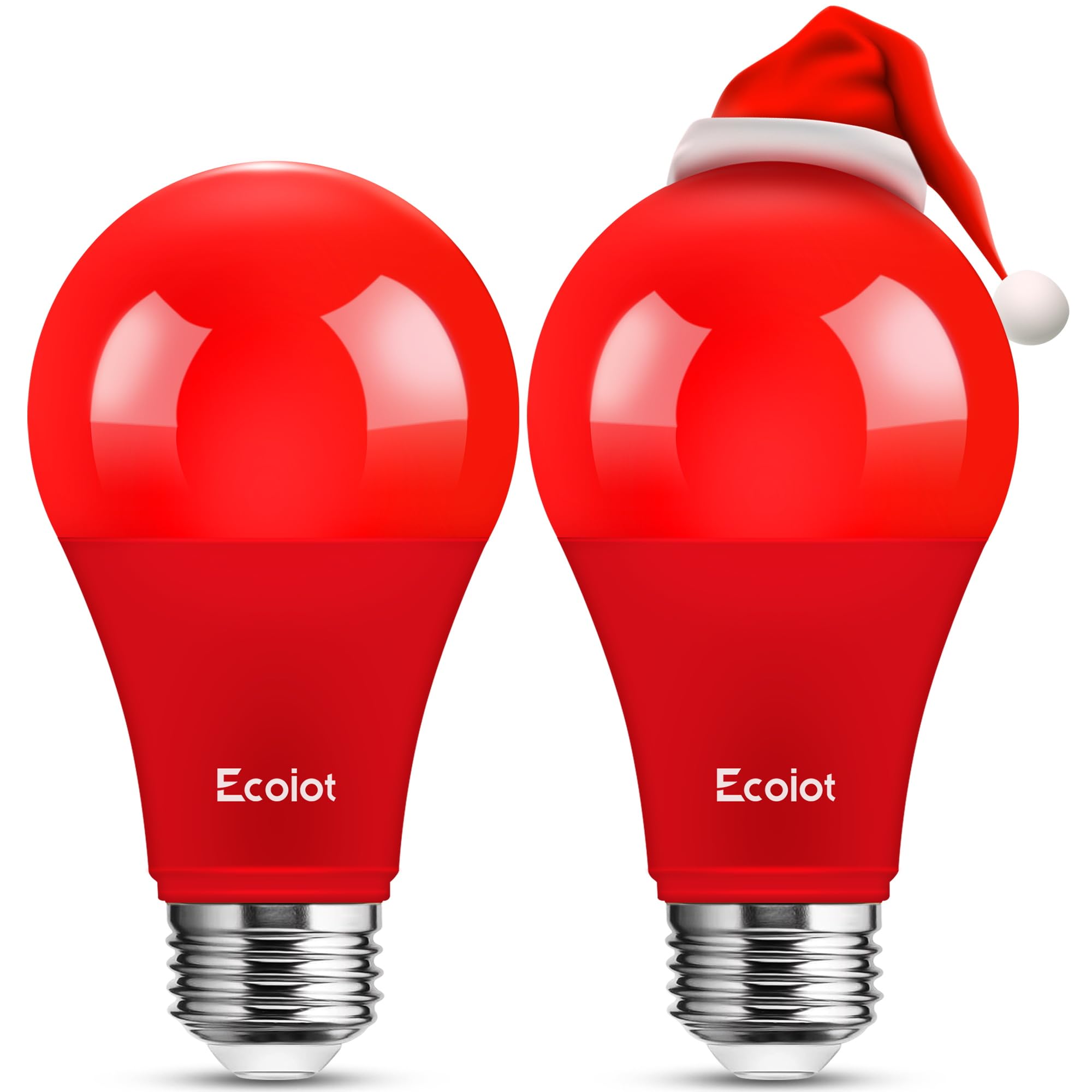 Ecoiot Red Christmas Light Bulb A19 9W (60W Equivalent), 120V E26 Base A19 Led Bulbs For Christmas, Parties, Porch, Holidays - 2