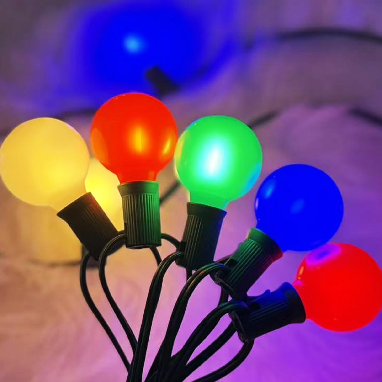 25Ft Led Christmas Outdoor String Lights  G40 Globe Edison Lights With 27 0.6W Baked Multicolor Bulbs  Vintage Ceramic Lights For Holiday Party Backyard Wedding Garden Patio Porch Decor  Green Wire
