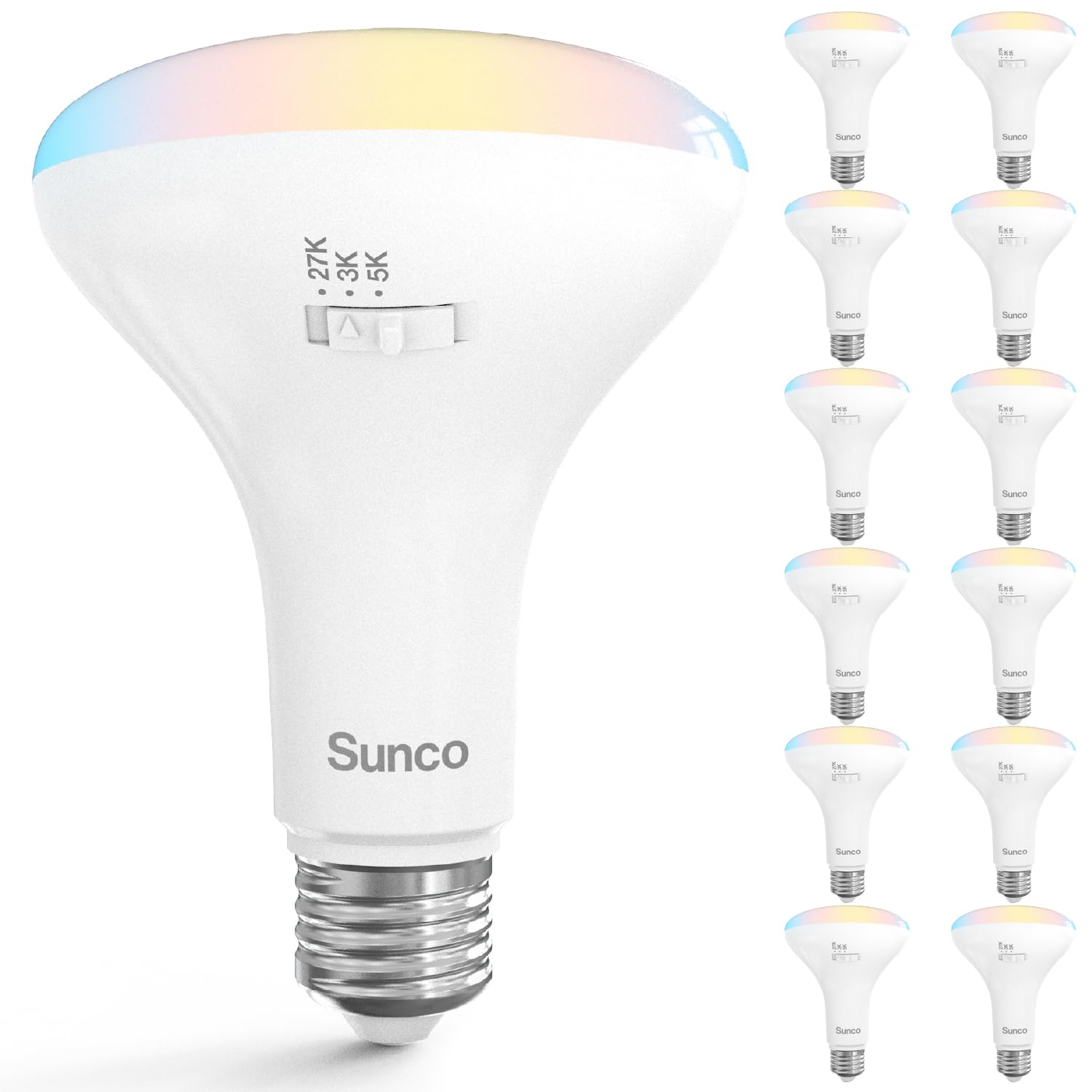 Sunco 12 Pack Br30 Light Bulbs Led, Recessed Can Light Bulbs, Indoor Flood Bulb, 850 Lm, 11W (65W Equivalent), Selectable Cct 27