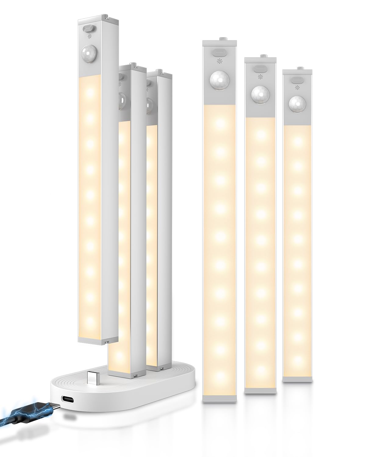 Goodea 6 Pack Led Under Cabinet Lights Wireless With Charging Station, 7 Rechargeable Motion Sensor Light Indoor, Dimmable Close