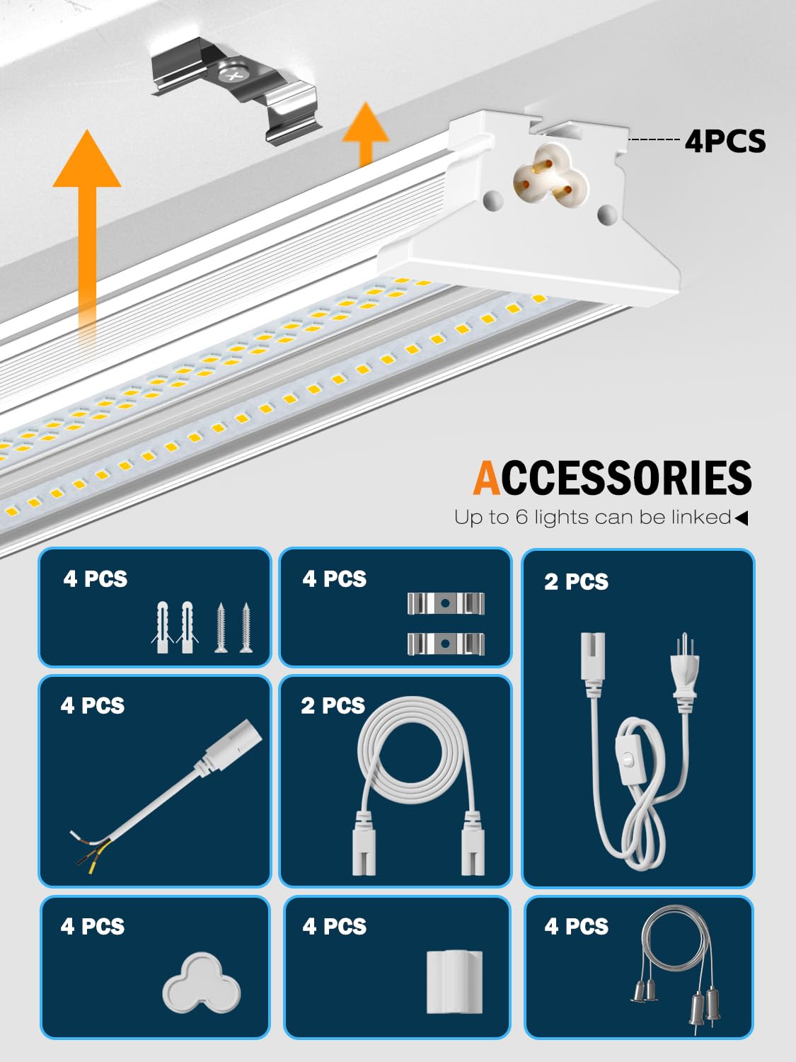 Led Shop Lights For Workshop 4Ft, New Upgrade Hanging/Surface Mount 4 Foot 10000Lm 5000K 60W Linkable 4Ft Led Shop Light With Pl