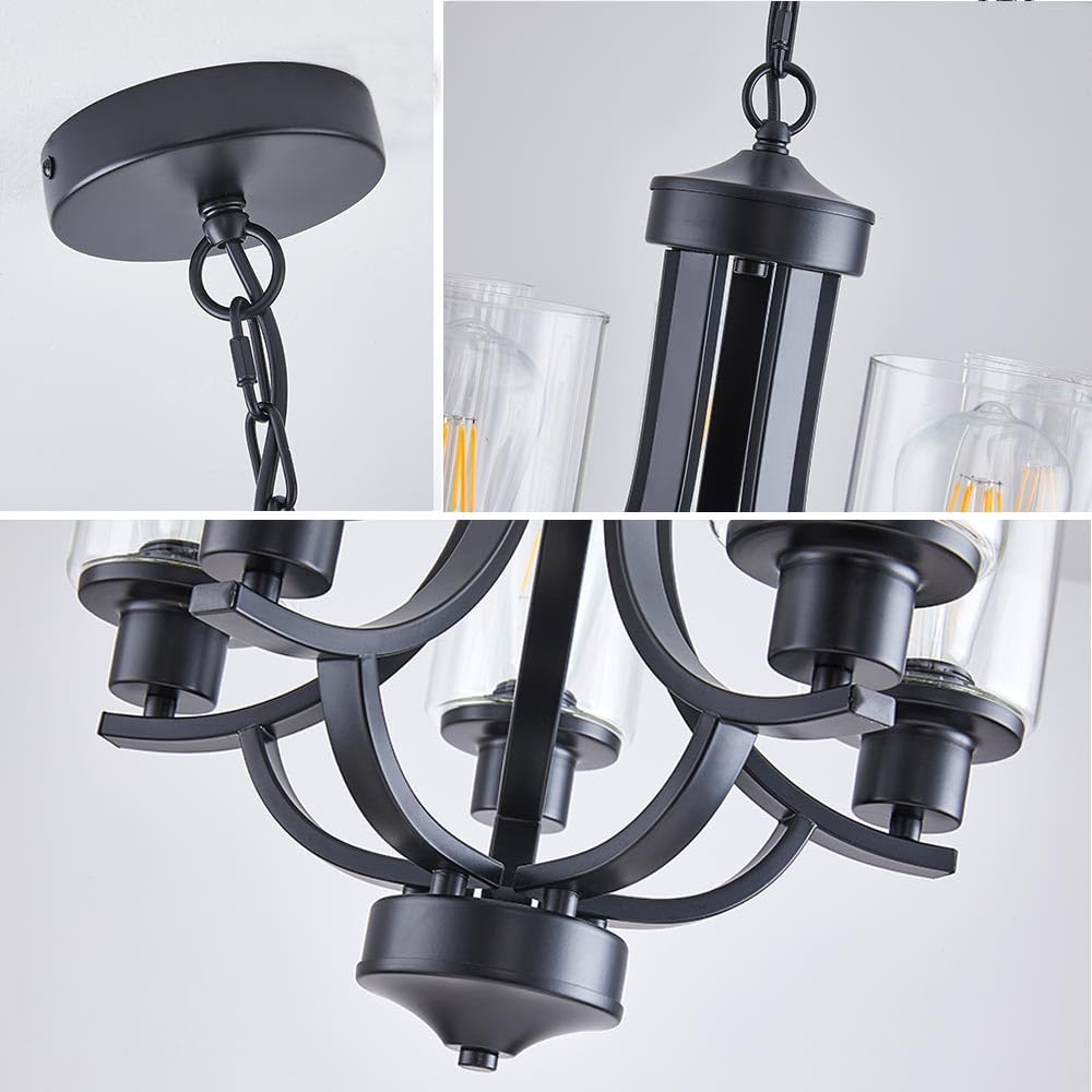 TELAFLY 5-Light Modern Black Chandelier, Rustic Metal Pendant Light for Living Room, Kitchen, Foyer, Bedroom, Model a815706a