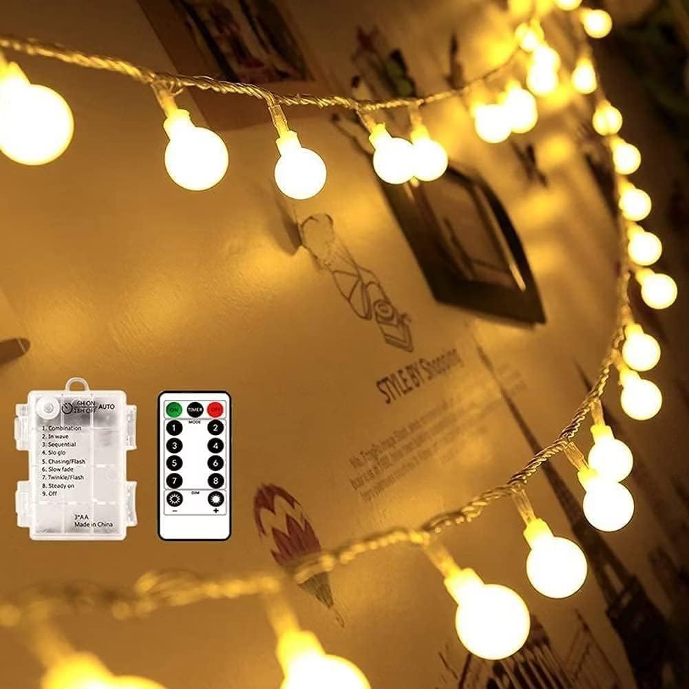 echosari Battery Operated String Lights, 16.5 Feet 50 LED Camping Globe Lights with Remote Timer 8 Modes Frosted Ball Fairy Light for Bedroom Wedding Xmas Tree Party Decoration (Warm White)