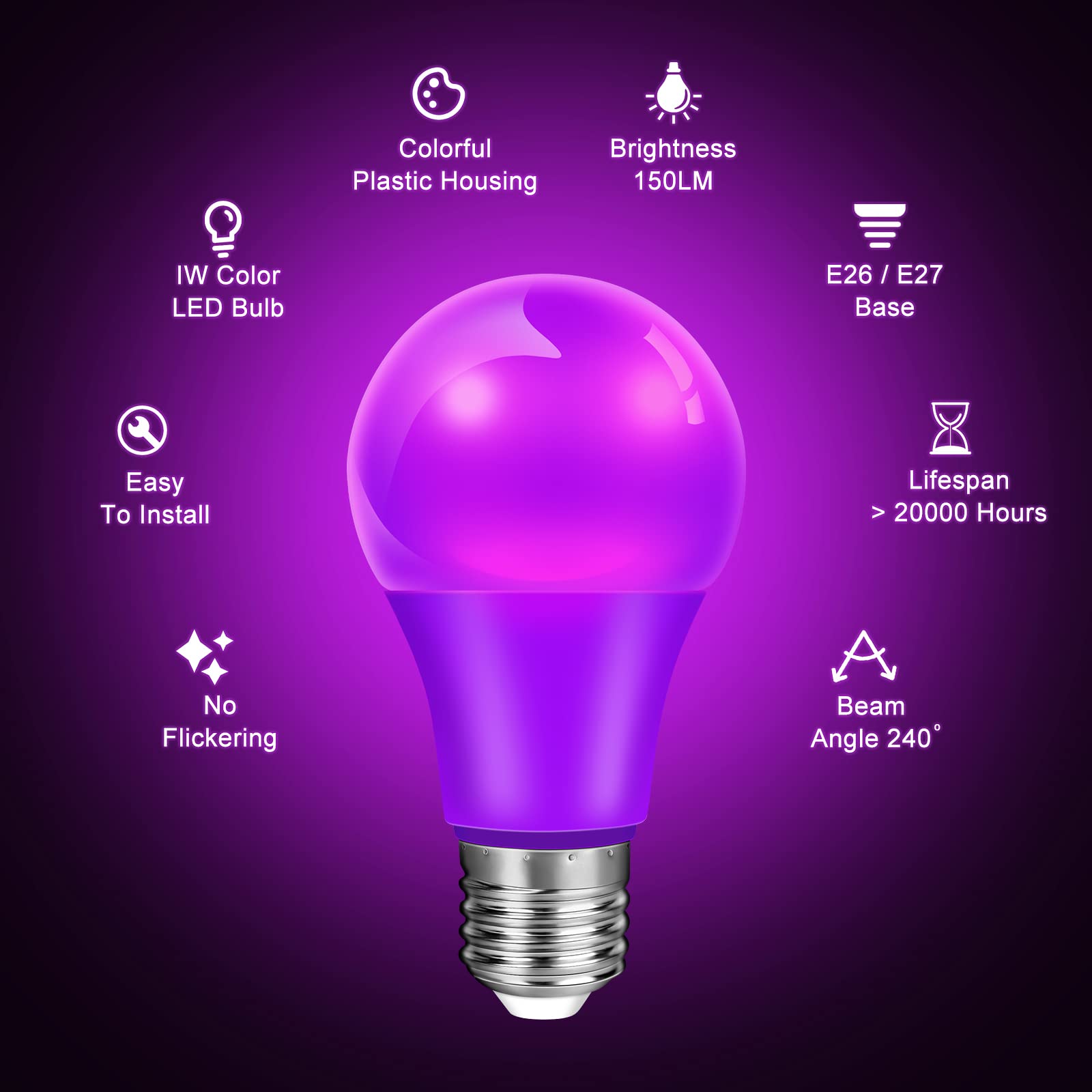 Orange Light Bulb Halloween Light Bulbs, 9W (60W Equivalent) Led Colored Light Bulb E26 Base For Christmas Halloween Home Holiday Lighting Party Wedding Bar Mood Decor