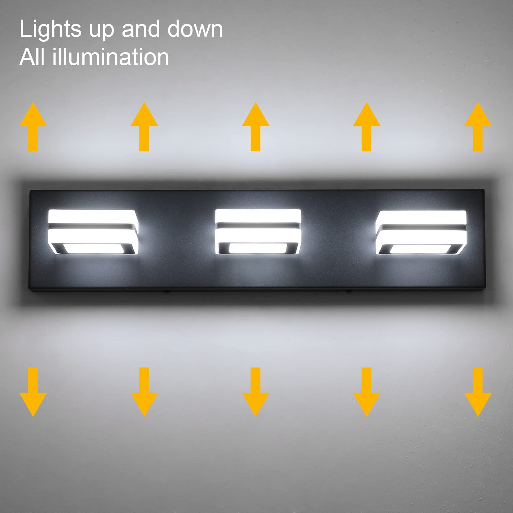 Ralbay Vanity Light Fixtures, 3 Lights, Up and Down LED, Metal, Black, Model 8596
