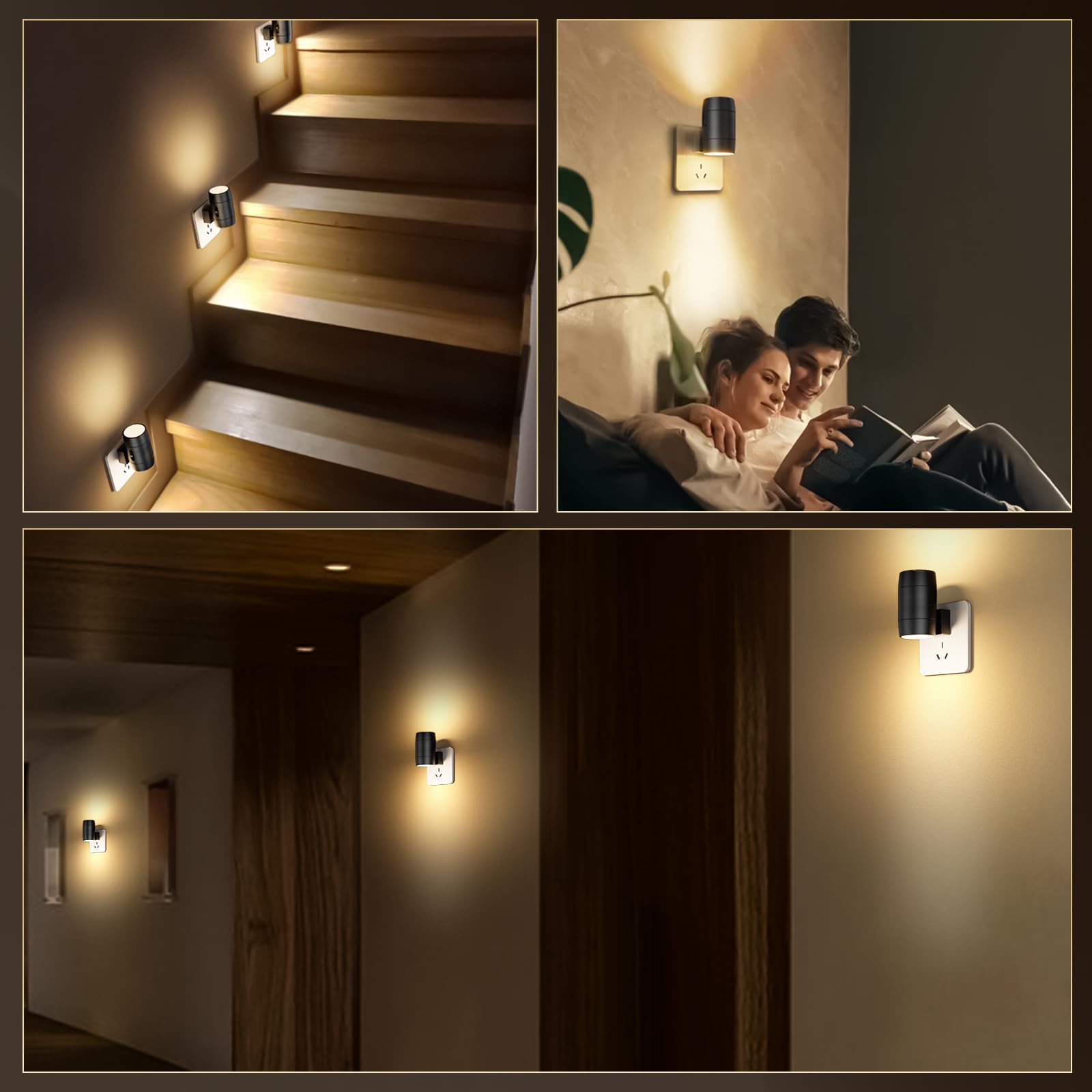 Yuewilai Led Night Lights Plug Into Wall, 2 Pack Dusk-To-Dawn Sensor Plug In 0-100Lm Adjustable Brightness Night Light Soft Whit