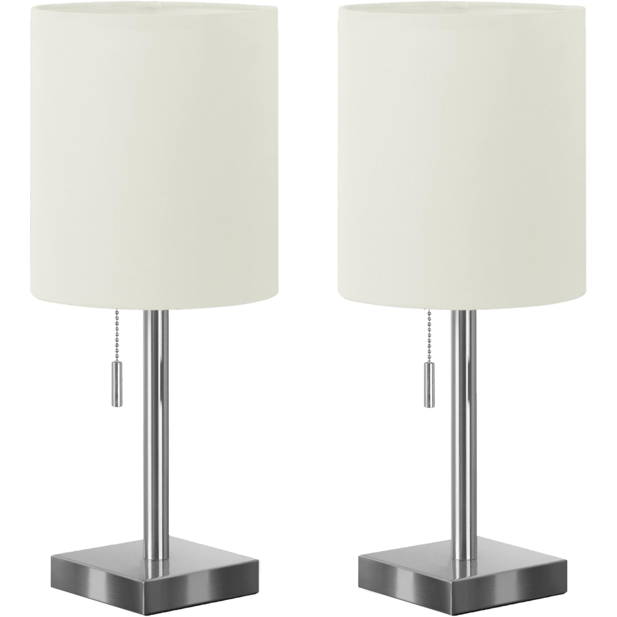Monarch Specialties 9649 Lighting, Set Of 2Table Lamp, Usb Port Included, Nickel Metal, Ivory, Cream Shade Lighting-2Pcs/17 H Table, 7" L X 7" W X 16.75" H, Silver