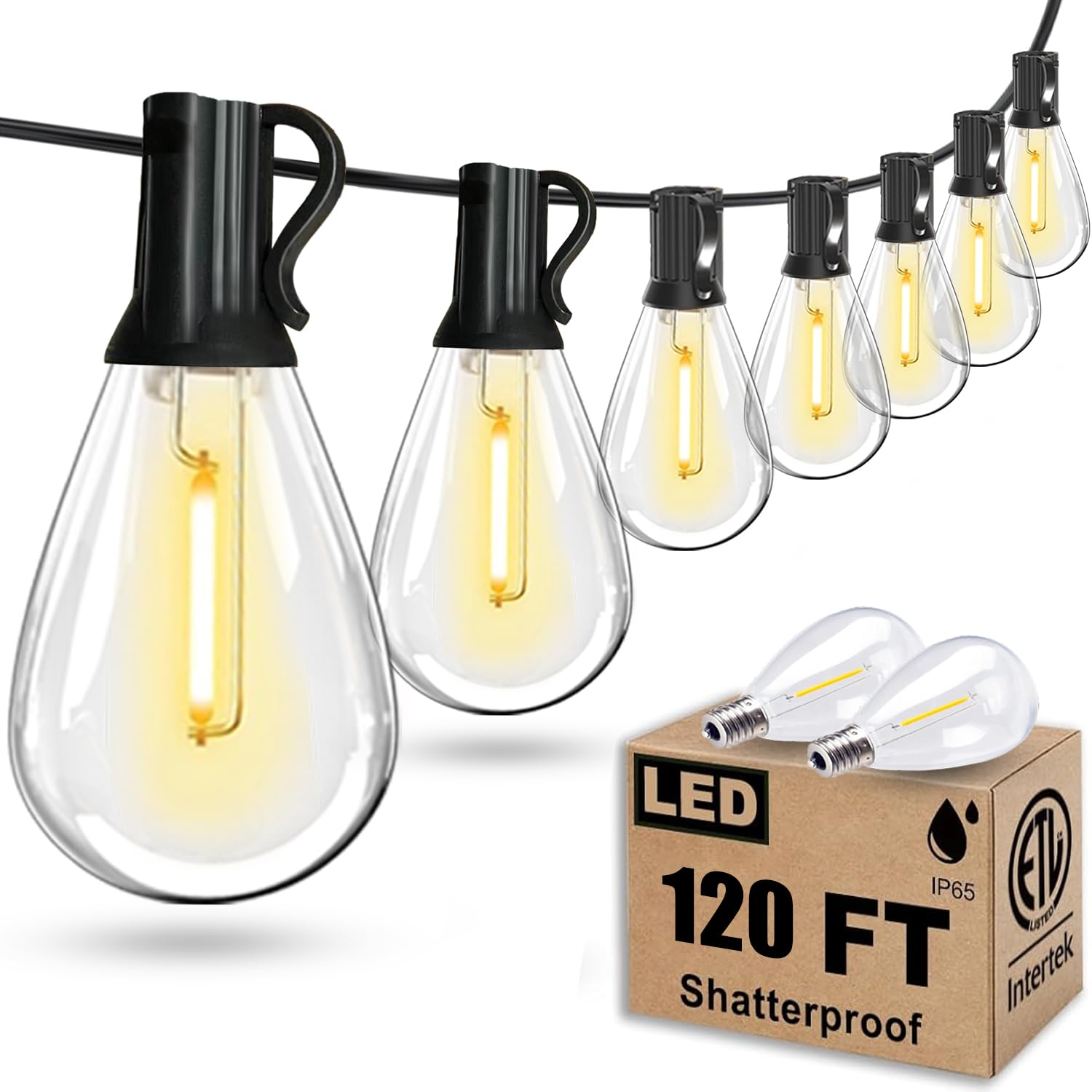 Tenmiro 120Ft Outdoor String Lights, Waterproof Edison Bulbs For Patio, Garden, Party Decor