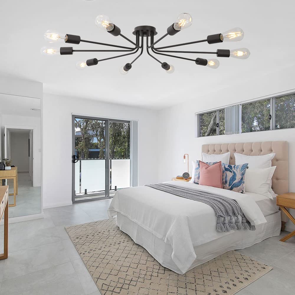 Tuluce Modern Semi Flush Mount Ceiling Light Industrial 10 Light Vintage Oil Rubber Bronze Sputnik Chandelier Lighting Industria